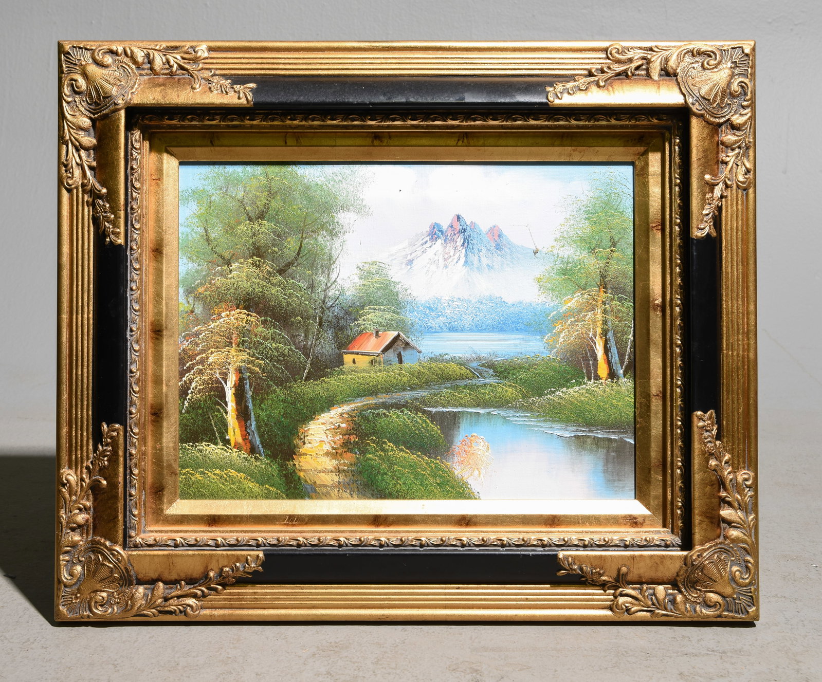 Framed Oil on Canvas River Mountain Landscape (1 of 2)