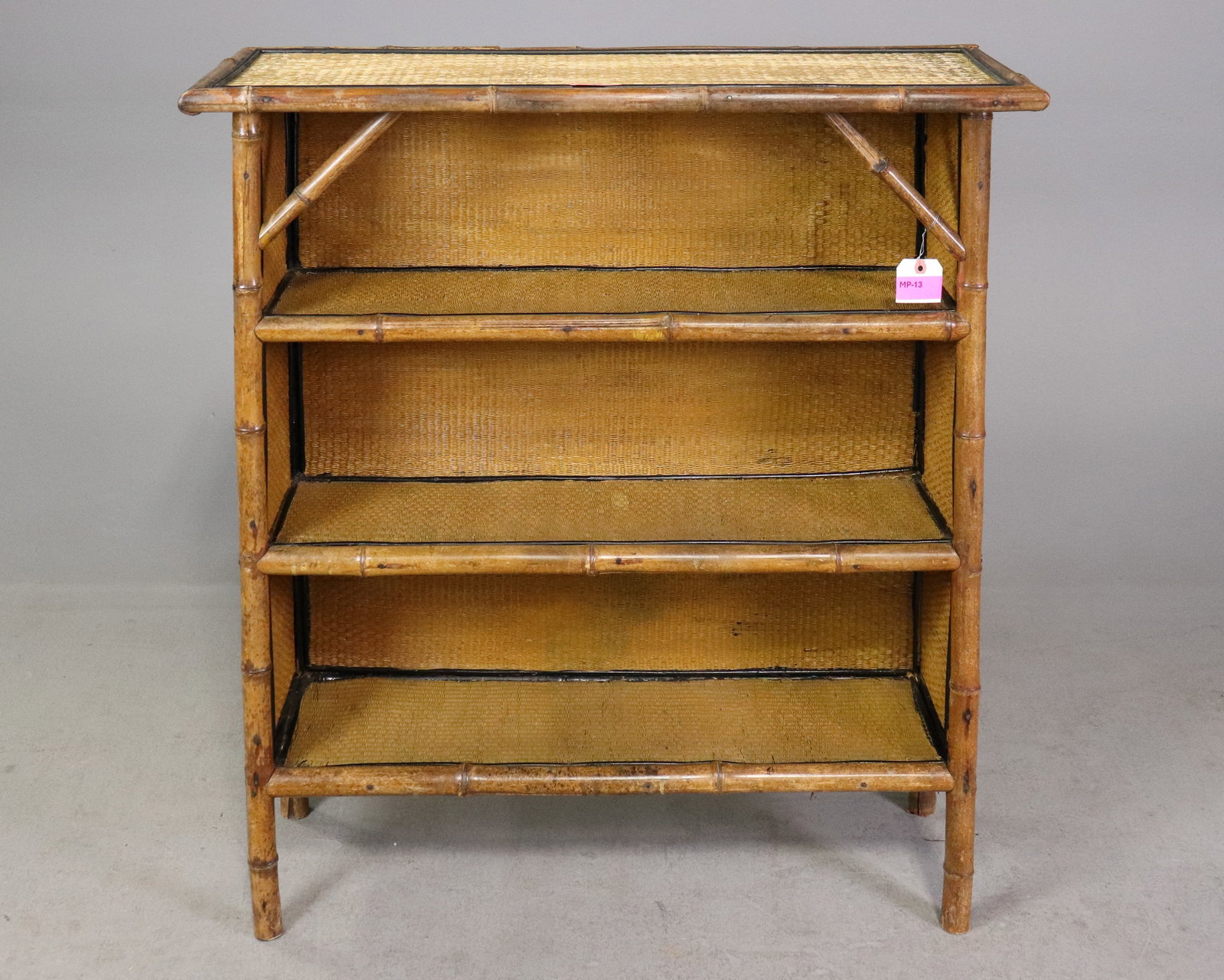 Bamboo and Rattan Open Bookshelf: Bamboo and rattan open bookshelf 38.75 in tall x 36.5 in x 13 in