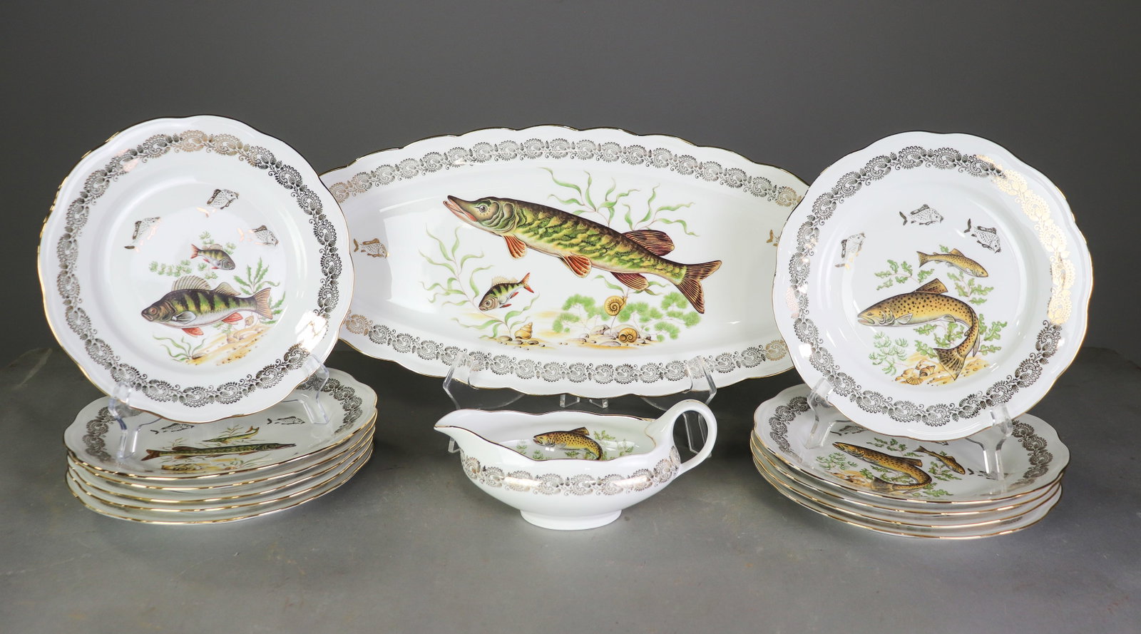 13pc French Fish Plate Set (1 of 4)