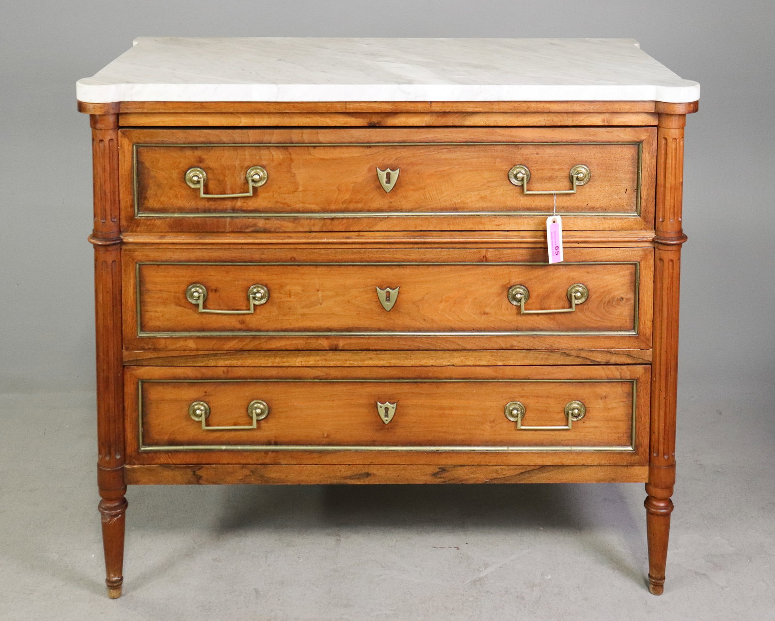 Louis XVI Style Walnut 3 Drawer Marble Top Chest (1 of 15)