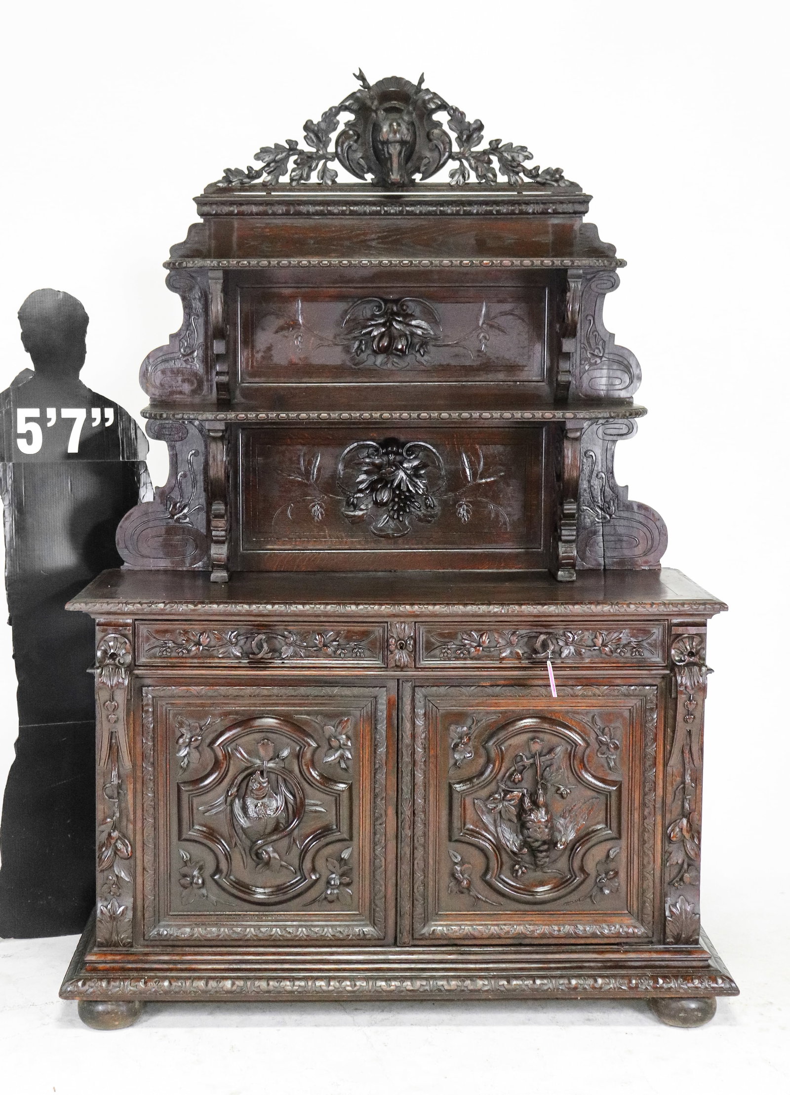 French Renaissance Style Dark Carved Oak Hunt Server (1 of 15)