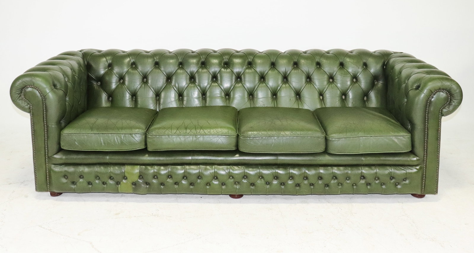British Green Leather 4-seater Sofa (1 of 8)