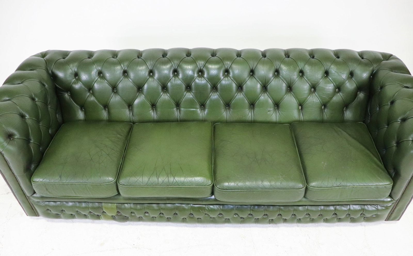 British Green Leather 4-seater Sofa - 2