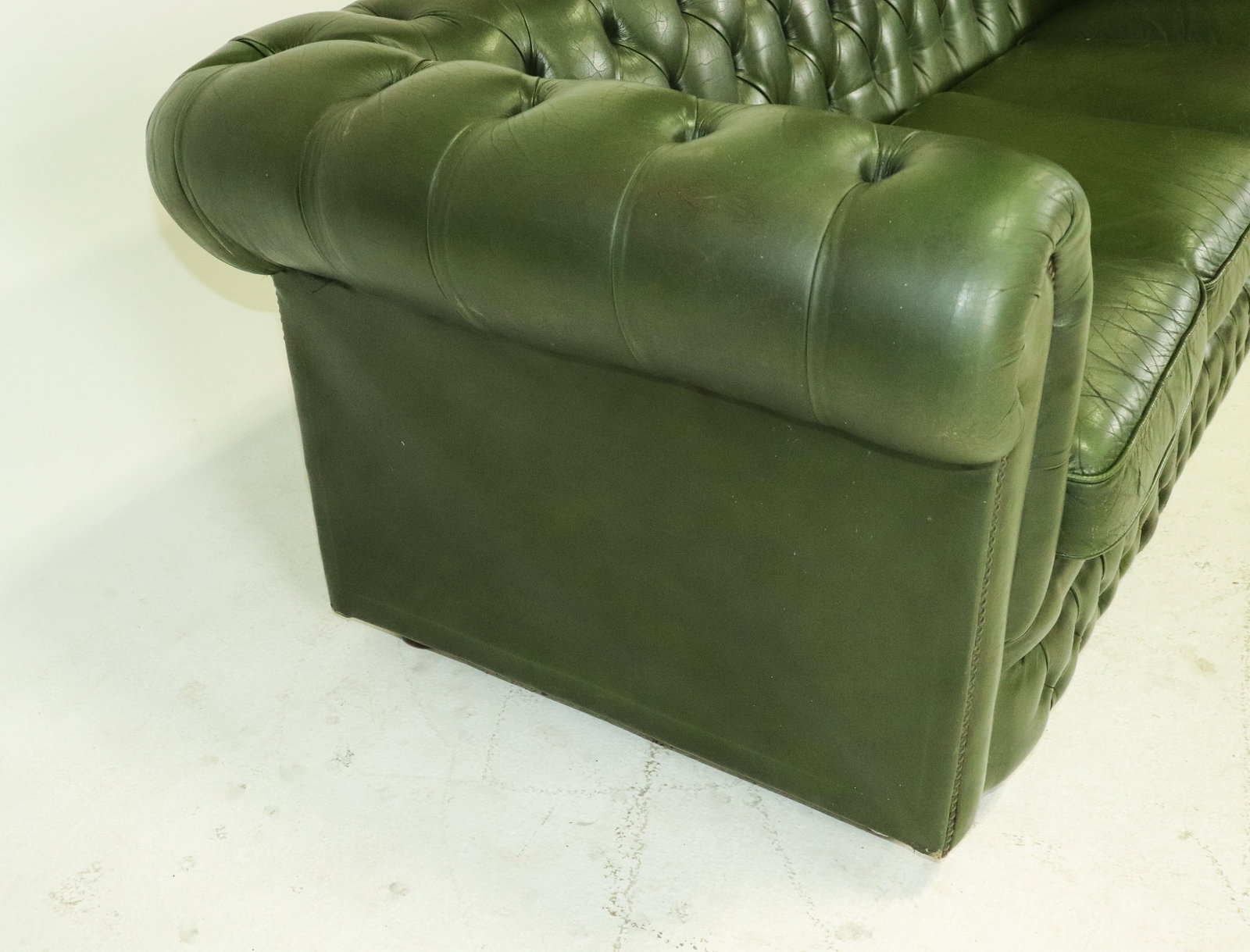 British Green Leather 4-seater Sofa - 6