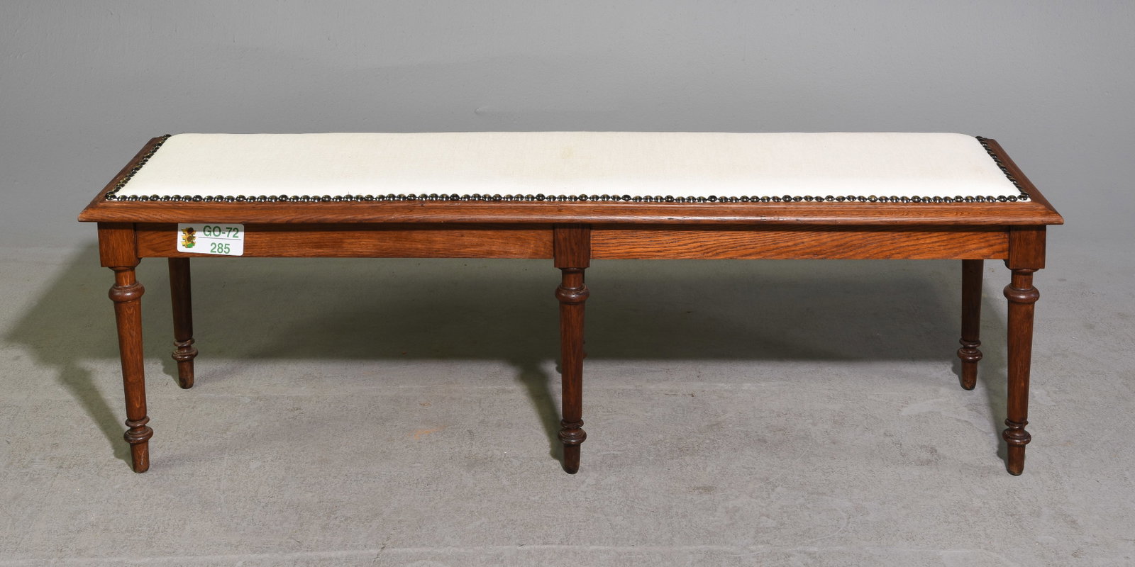 Upholstered Oak Long Turned Leg Bench (1 of 4)