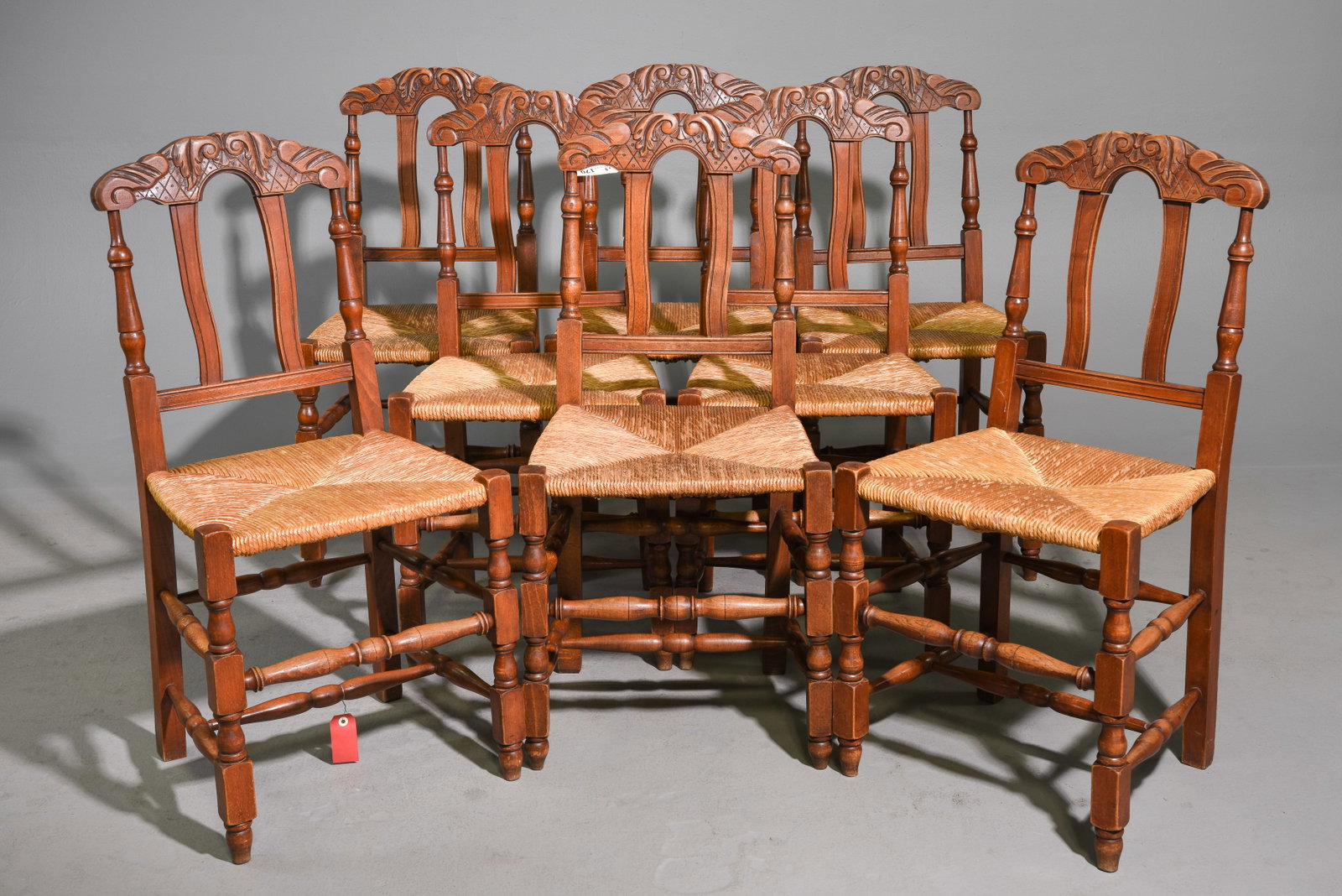 French Set of 8 Rush Seat Oak Chairs (1 of 5)