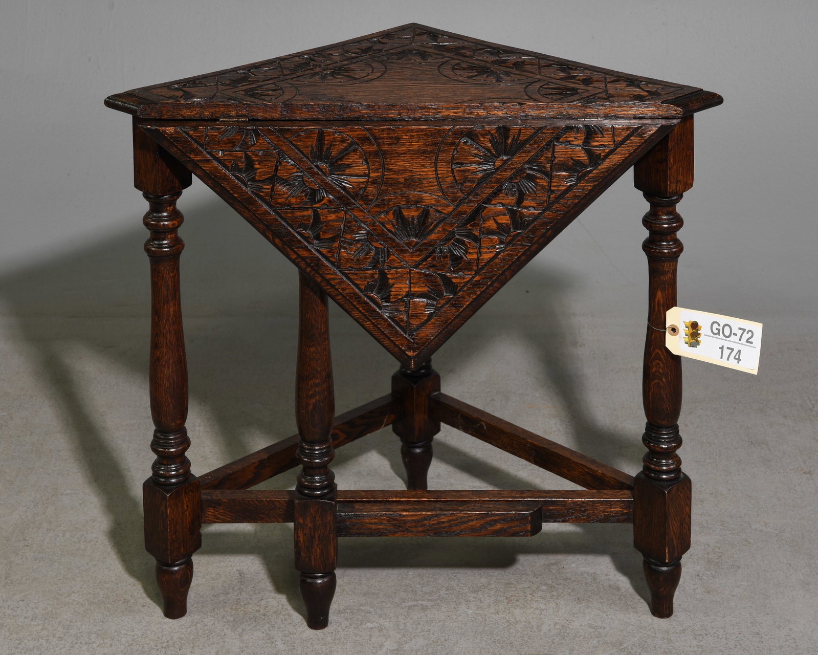 British Carved Oak Drop Side Corner Table c.1920's (1 of 4)
