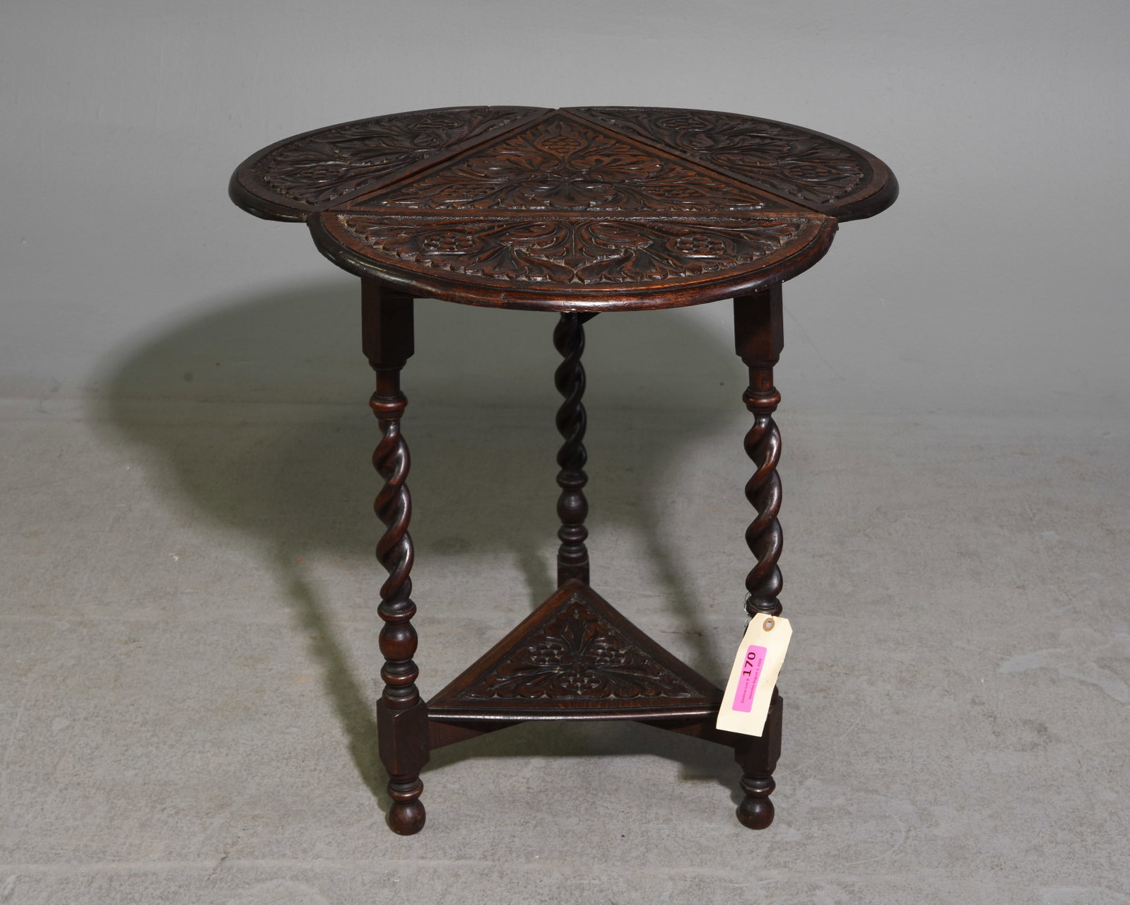 British Carved Oak Drop Leaf Corner Table c.1920's (1 of 6)