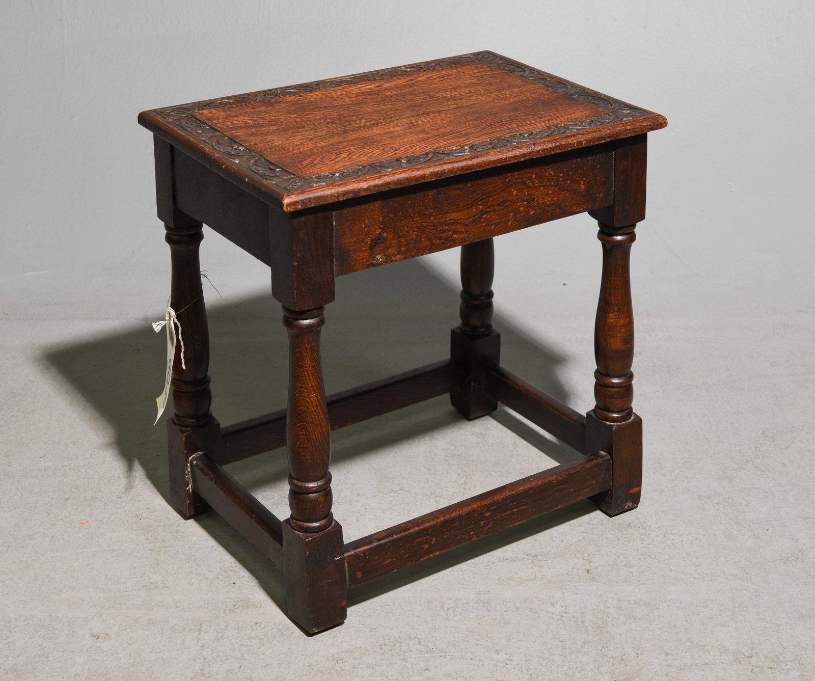 British Carved Oak Top Joint Stool c.1920's-30's: British Carved Oak Top Joint Stool c.1920's-30's - 18 in tall x 18 x 12.75