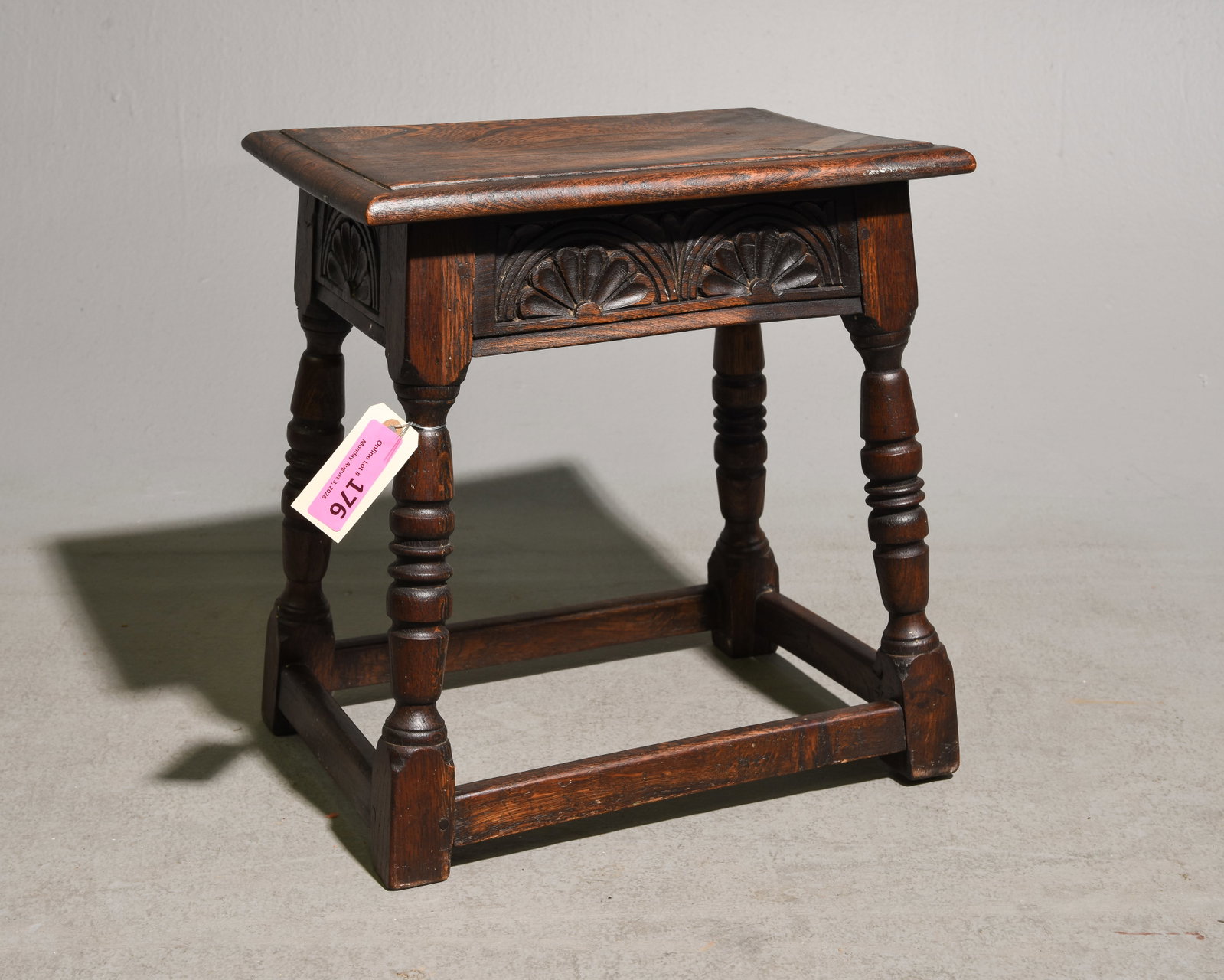 British Oak Joint Stool c.1920's-30's: British Oak Joint Stool c.1920's-30's - 16.5 in tall x 15.75 x 11