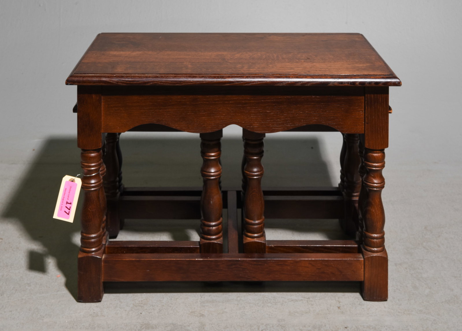 British Oak Nest of Three Tables #1: British Oak Nest of Three Tables c.1930's-40's - 18 in tall x 24 x 14, The two smaller ones are 14 in tall x 12 x 10 each