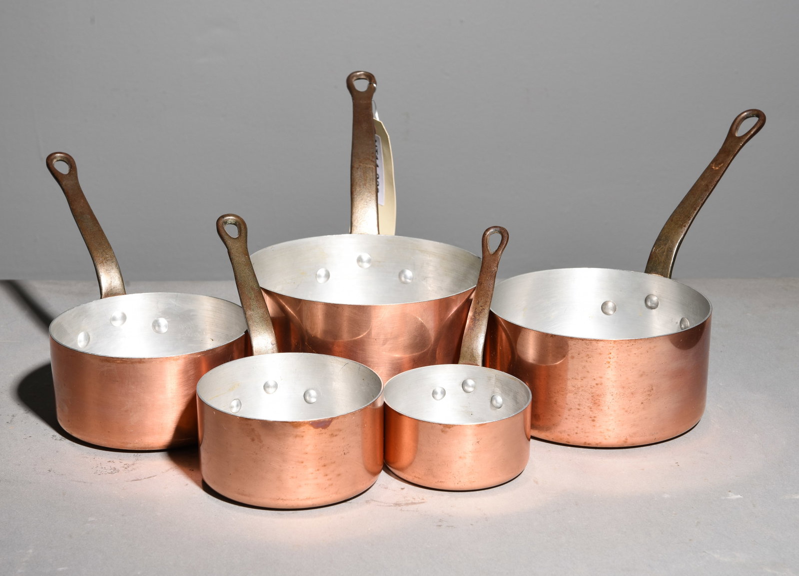 French Copper Set of 5 Graduated Sauce Pans #3: French Copper Set of 5 Graduated Sauce Pans - Largest is 7.5 in tall x 7.25 x 15