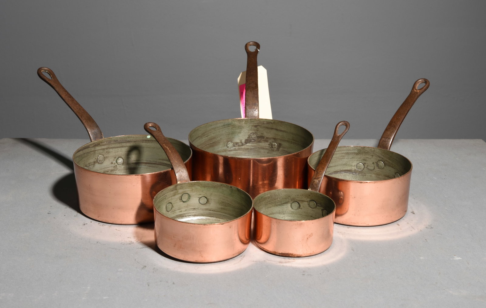 French Copper Set of 5 Graduated Sauce Pans #4: French Copper Set of 5 Graduated Sauce Pans - Largest is 6.5 in tall x 7.25 x 15