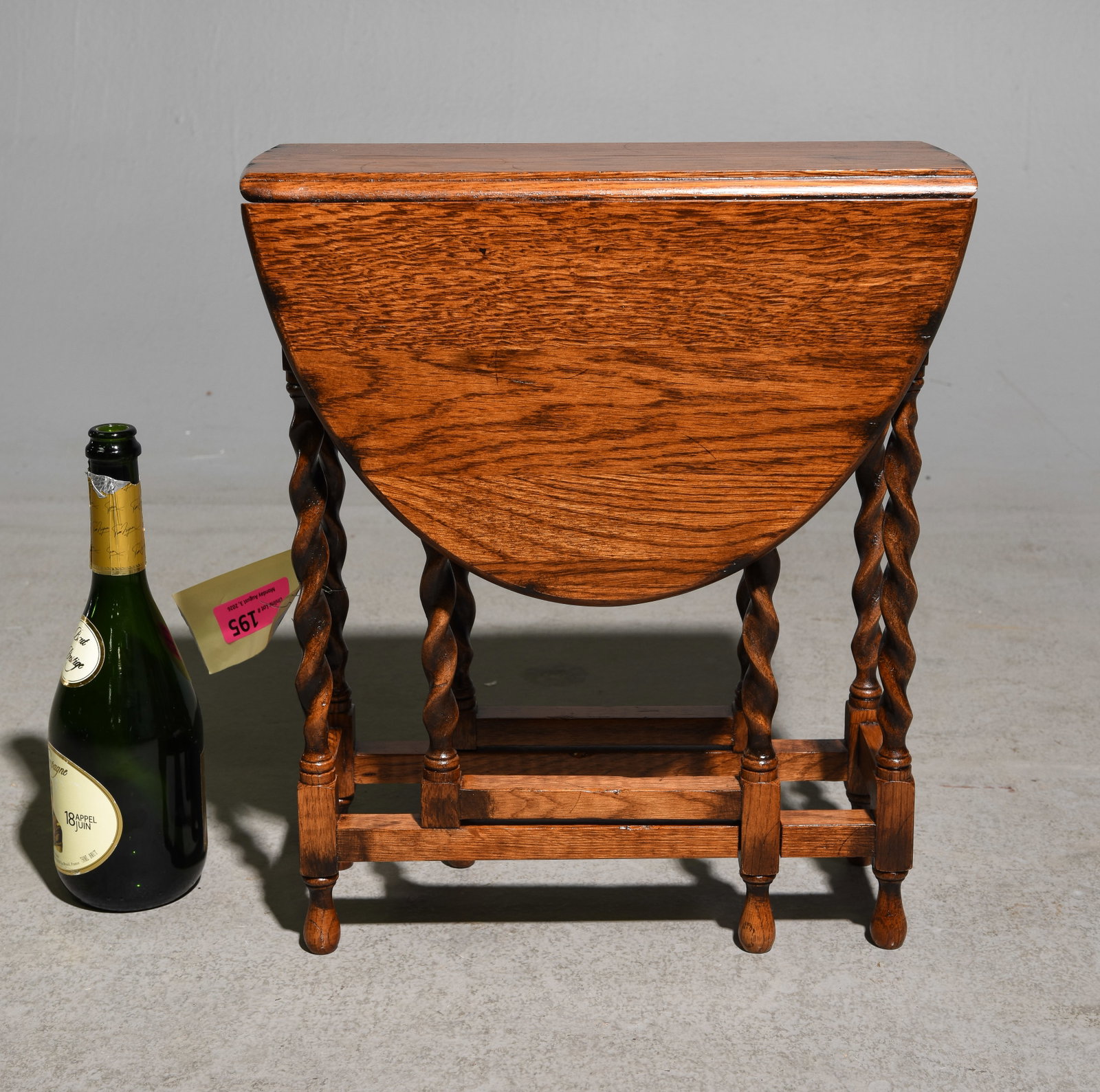 British Petite Oak Barley Twist Drop Leaf Table: British Petite Oak Barley Twist Drop Leaf Table - 18 in tall x 7 x 14, Leaves add an additional 9 inches each