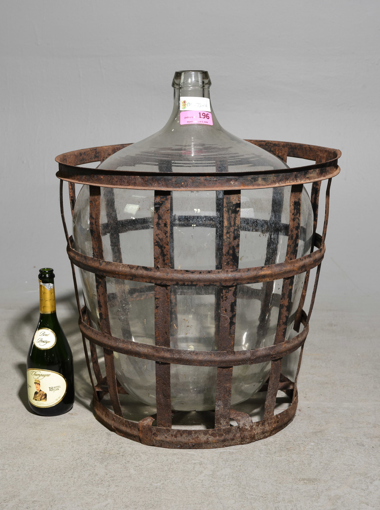 Large Glass Demijohn / Bottle in Iron Basket #1 (1 of 4)