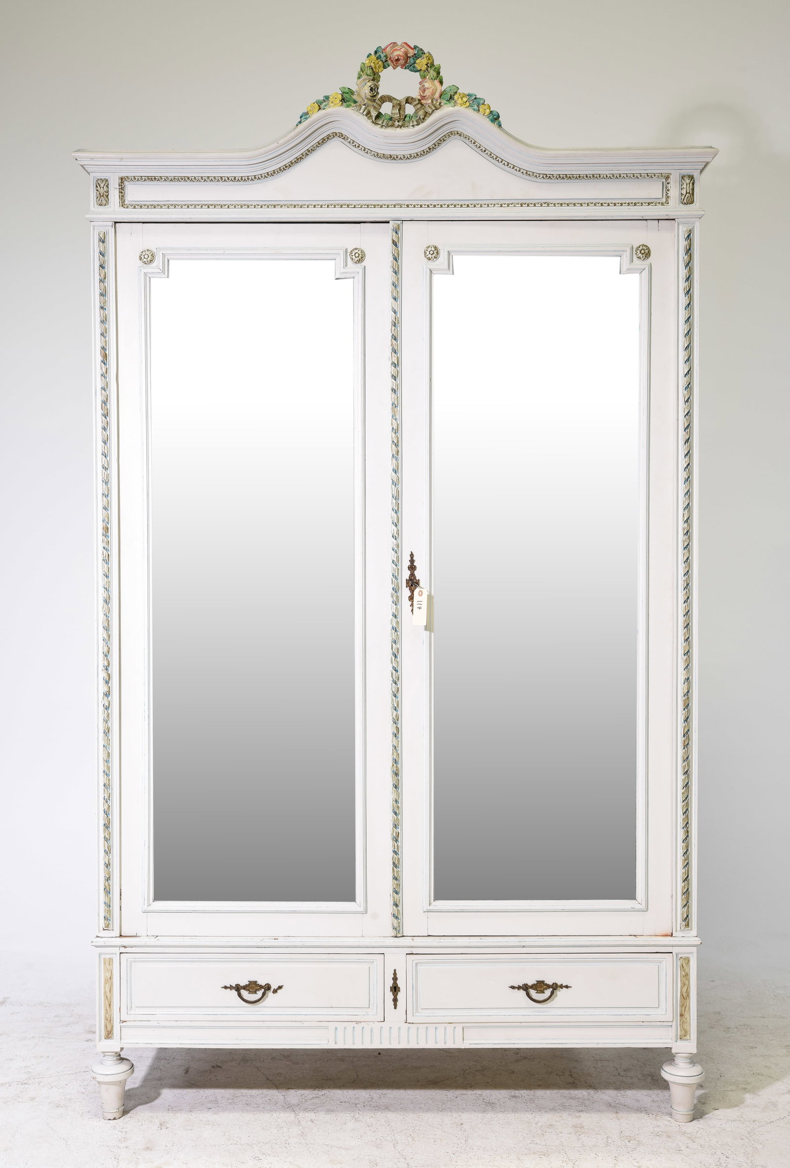 Louis XVI Style Painted Double Mirror Door Armoire (1 of 8)