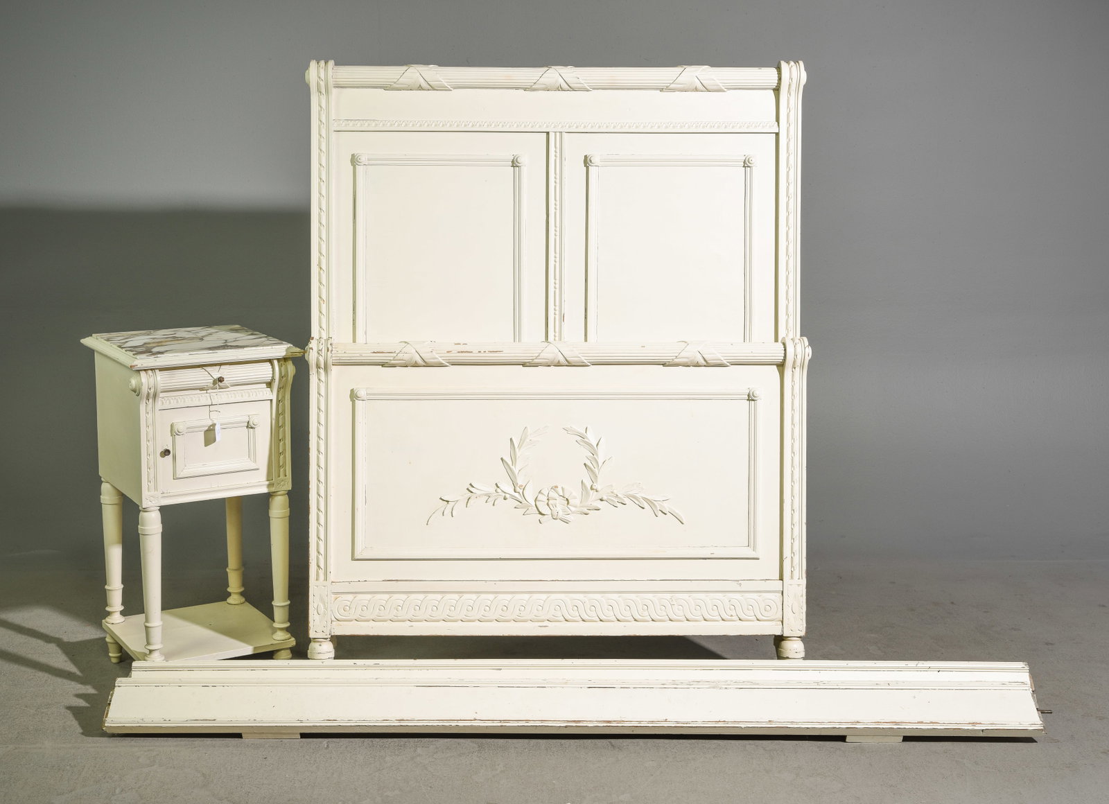 Louis XVI Style Painted Bed with Rails & Nightstand (1 of 4)