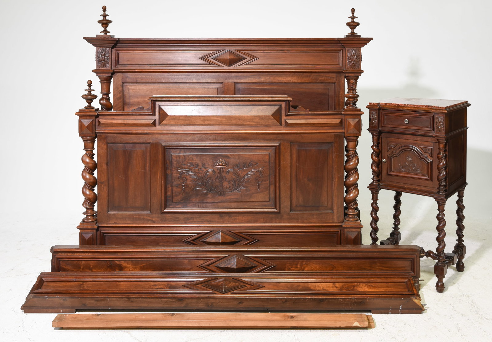 Louis XIII Style Bed with Rails & Nightstand (1 of 7)