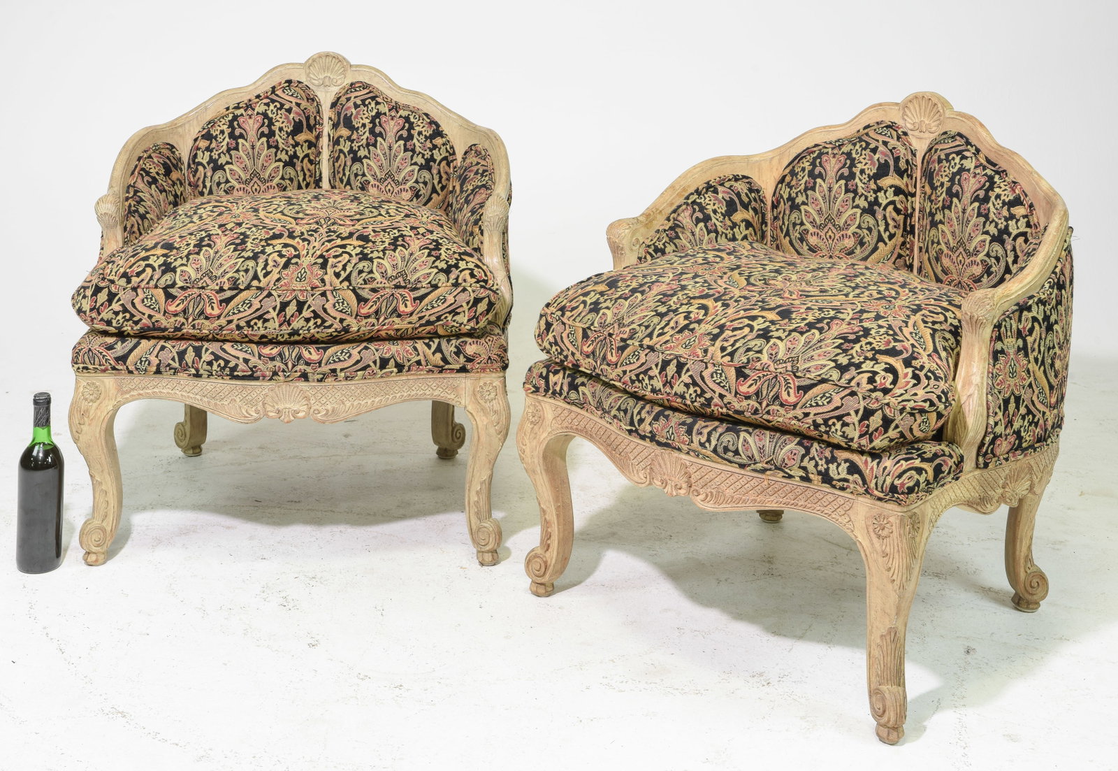 Pair of Louis XV Style Low Painted Arm Chairs: Pair of Louis XV Style Low Painted Arm Chairs - 32 in tall x 30 x 27, Seat height is 19 inches - These are not antique