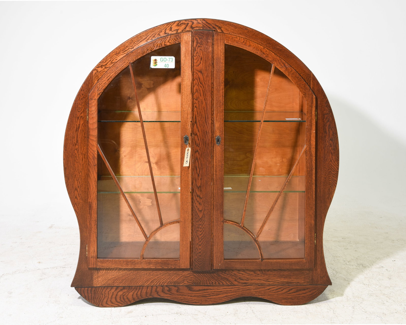 English Oak Art Deco Style Bookcase / Cabinet: English Oak Art Deco Style Bookcase / Display Cabinet - 50.5 in tall x 47 x 12