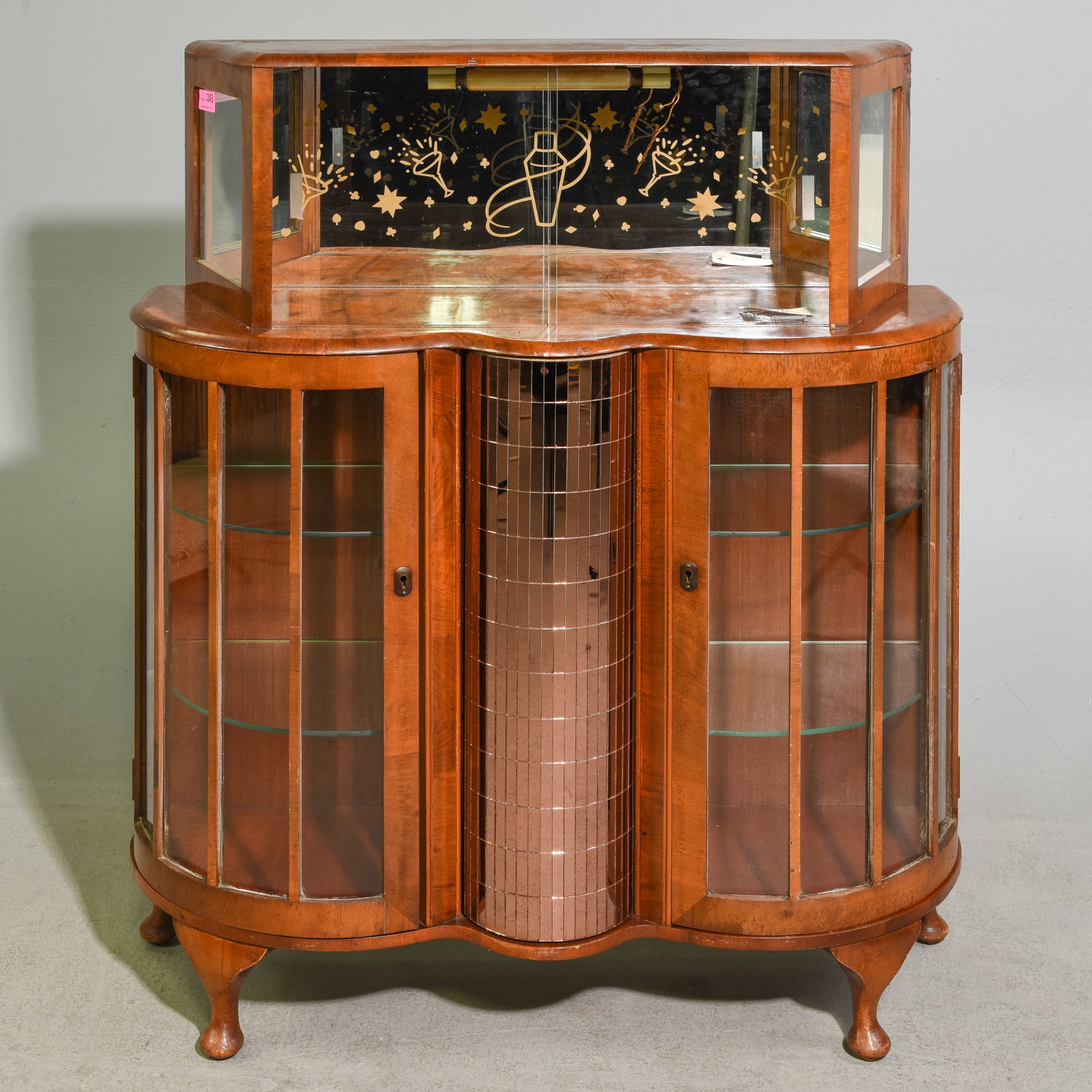 English Walnut Veneer Cocktail Cabinet: English Walnut Veneer Cocktail Cabinet - 46 in tall x 39 x 13