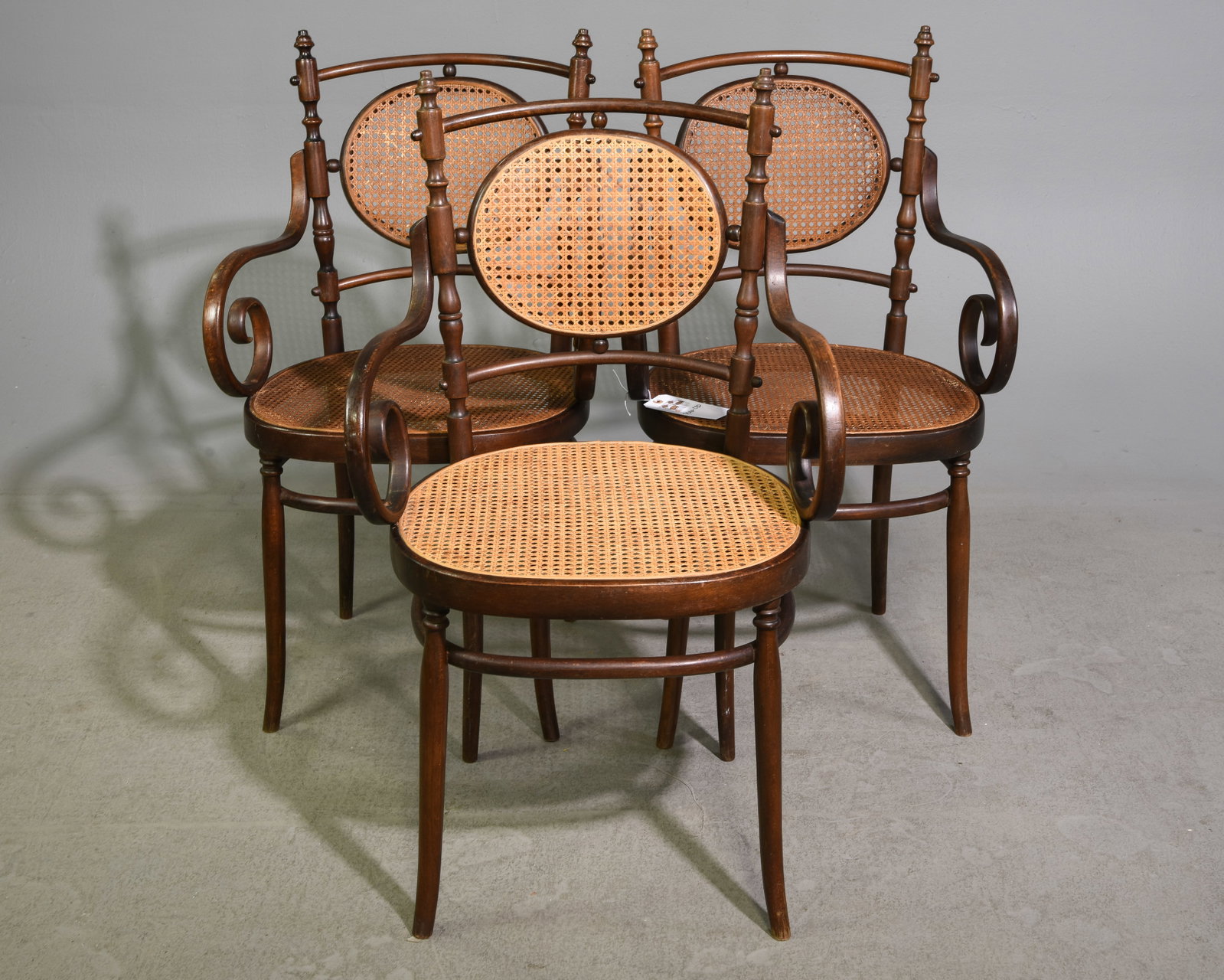 3 Salvatore Leone for Thornet Bistro Arm Chairs: 3 Salvatore Leone for Thornet Bentwood & Cane Bistro Arm Chairs - 38 in tall x 22 x 21 each with a seat height of 18 inches