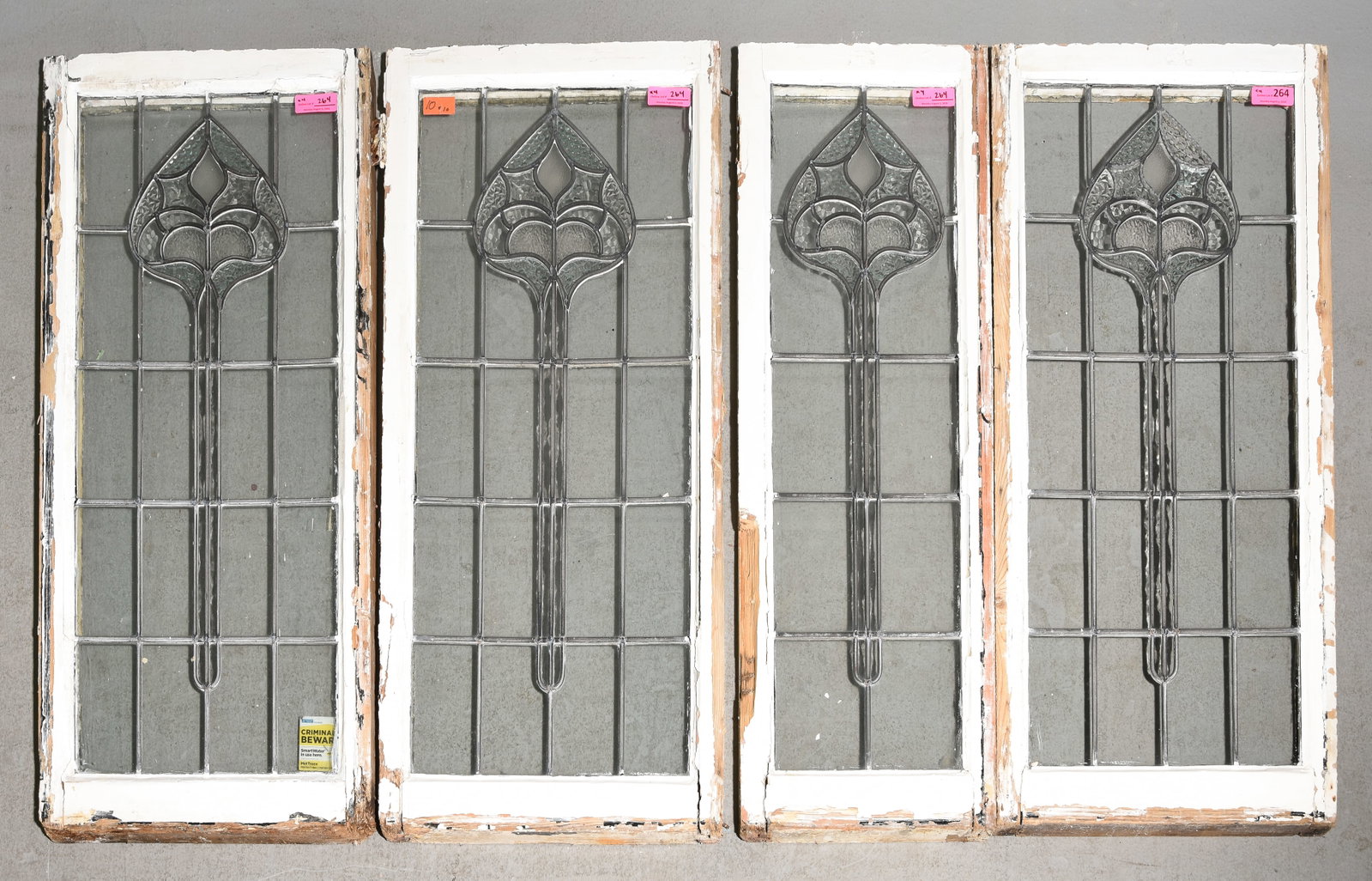 4 English Large Clear Leaded Glass Windows: 4 English Large Clear Leaded Glass Windows - 43.5 in tall x 15.5 x 2 and 43.5 in tall x 21.5 x 2