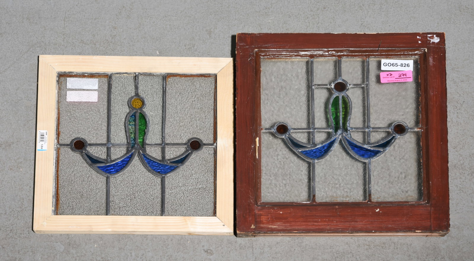 2 English Framed Stained Glass Windows: 2 English Framed Stained Glass Windows - 18 in tall x 17 x 2 and 17 in tall x 17 x 1 - One is in a new frame