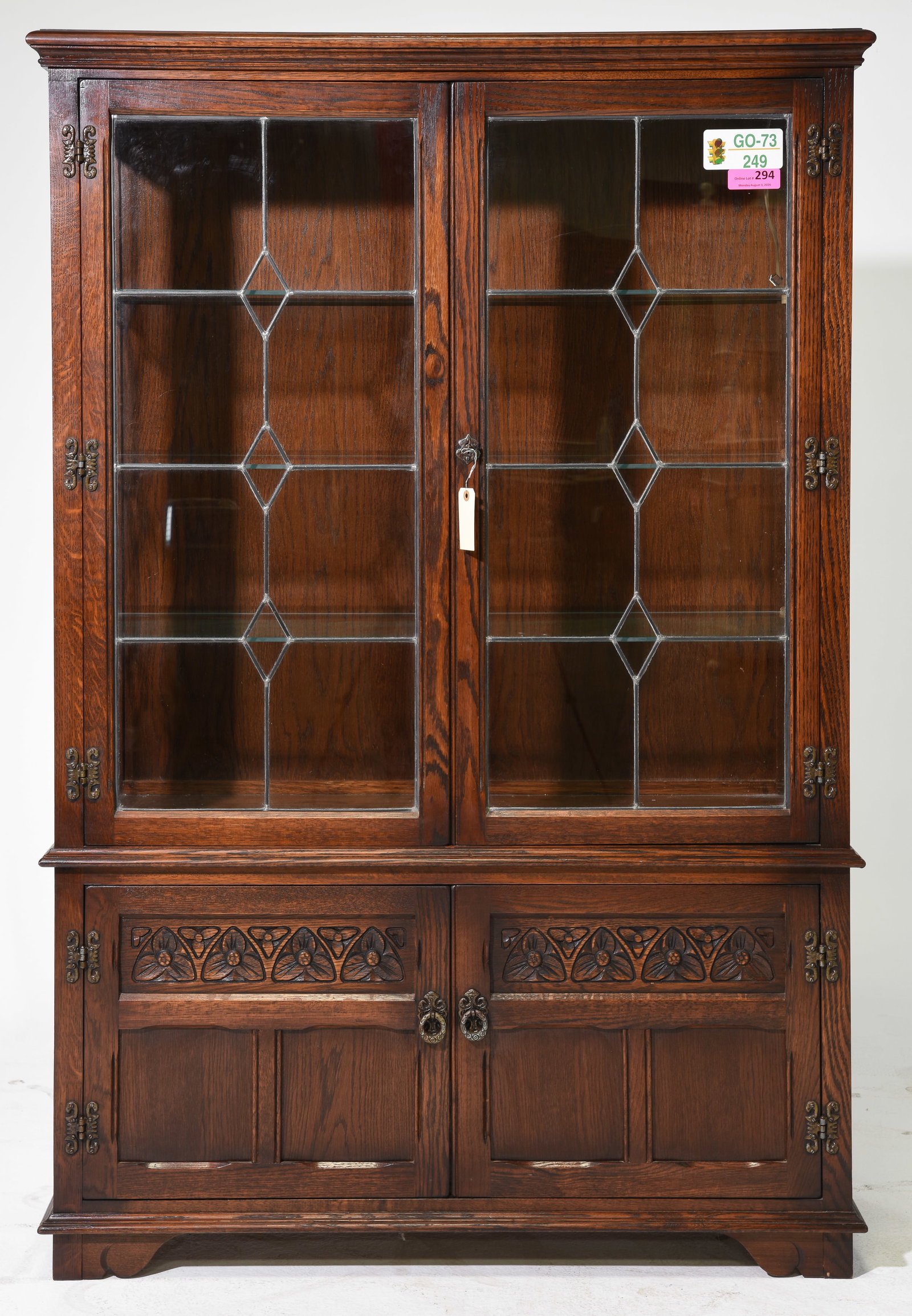 British Oak Leaded Glass Showcase / Display Cabinet (1 of 5)