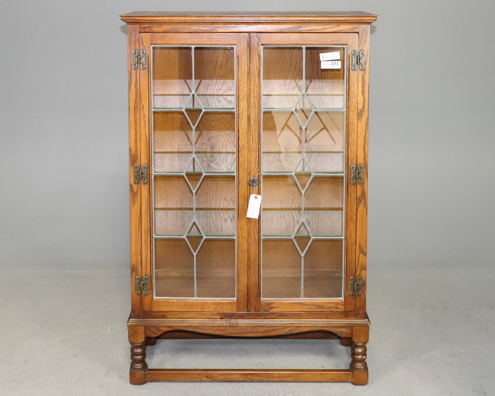 British Oak Leaded Glass Display Cabinet / Showcase (1 of 5)