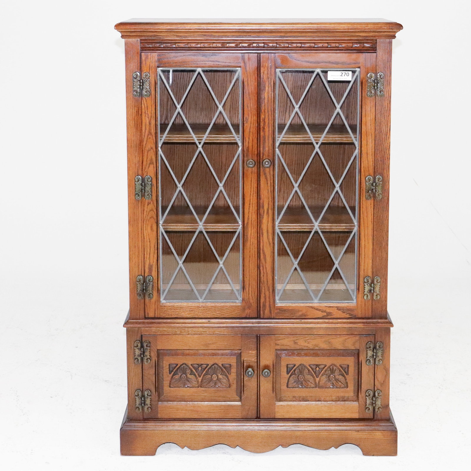 British Oak Leaded Glass Bookcase / Cabinet (1 of 8)
