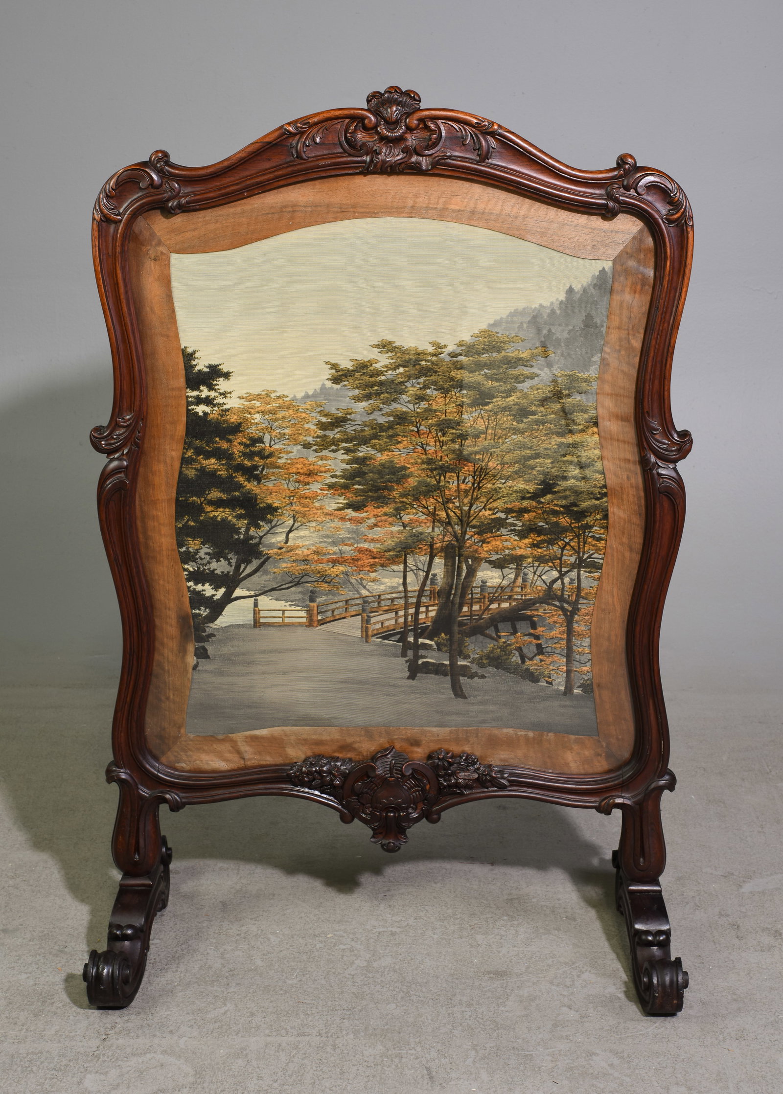 English Carved Walnut Pictural Fire screen (1 of 4)