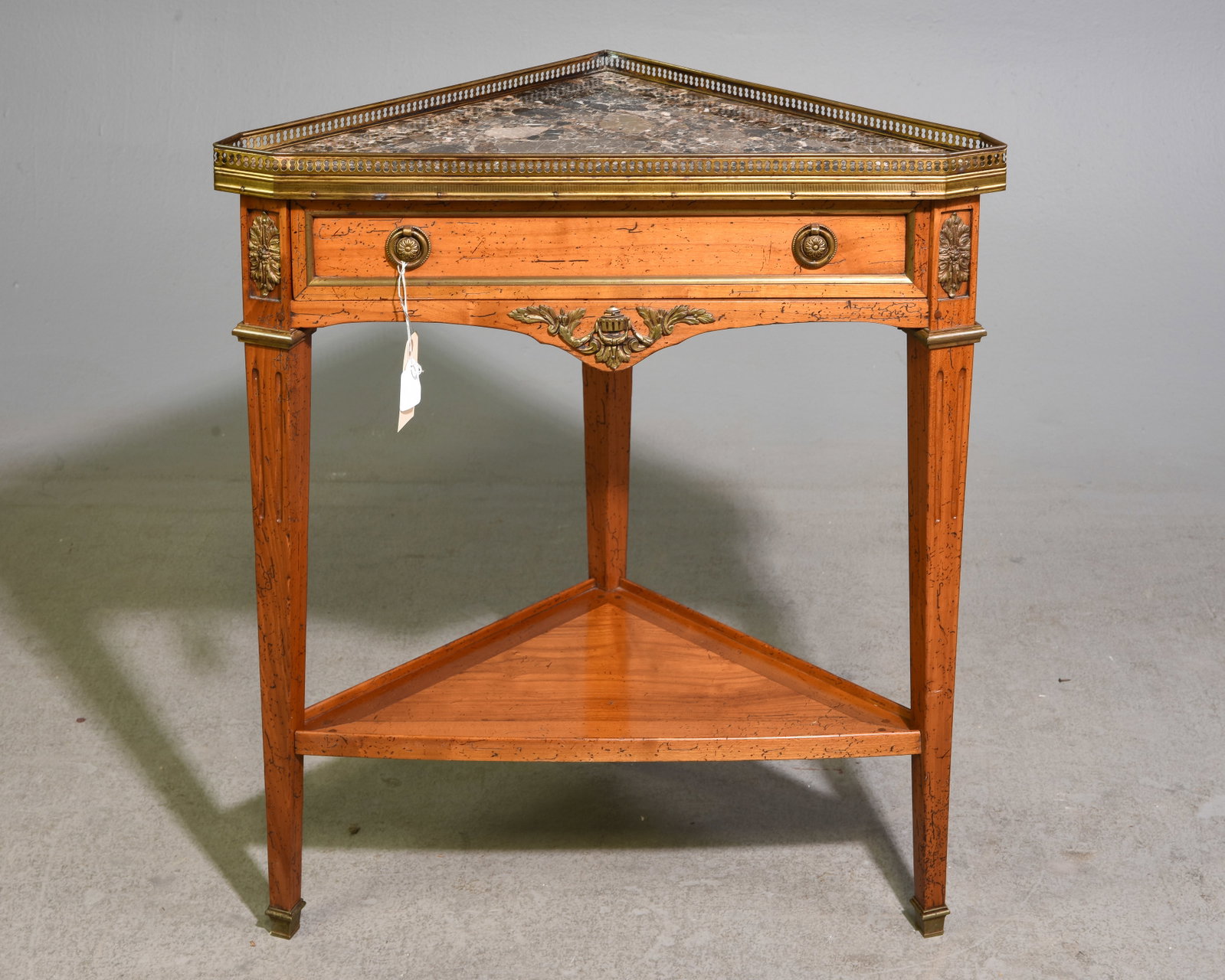Louis XVI Style Marble Top Corner Table with Gallery (1 of 3)
