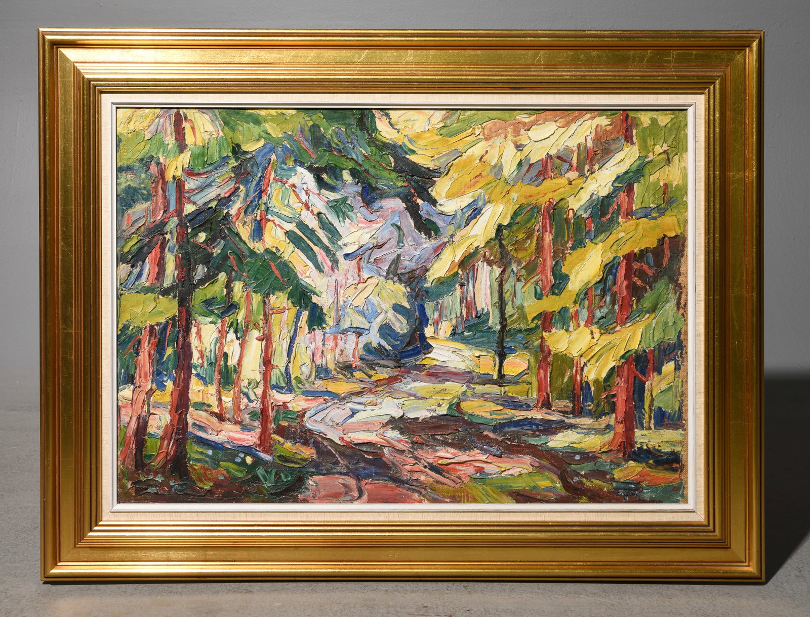 Danish Gold Framed Acrylic Impressionist Landscape (1 of 3)