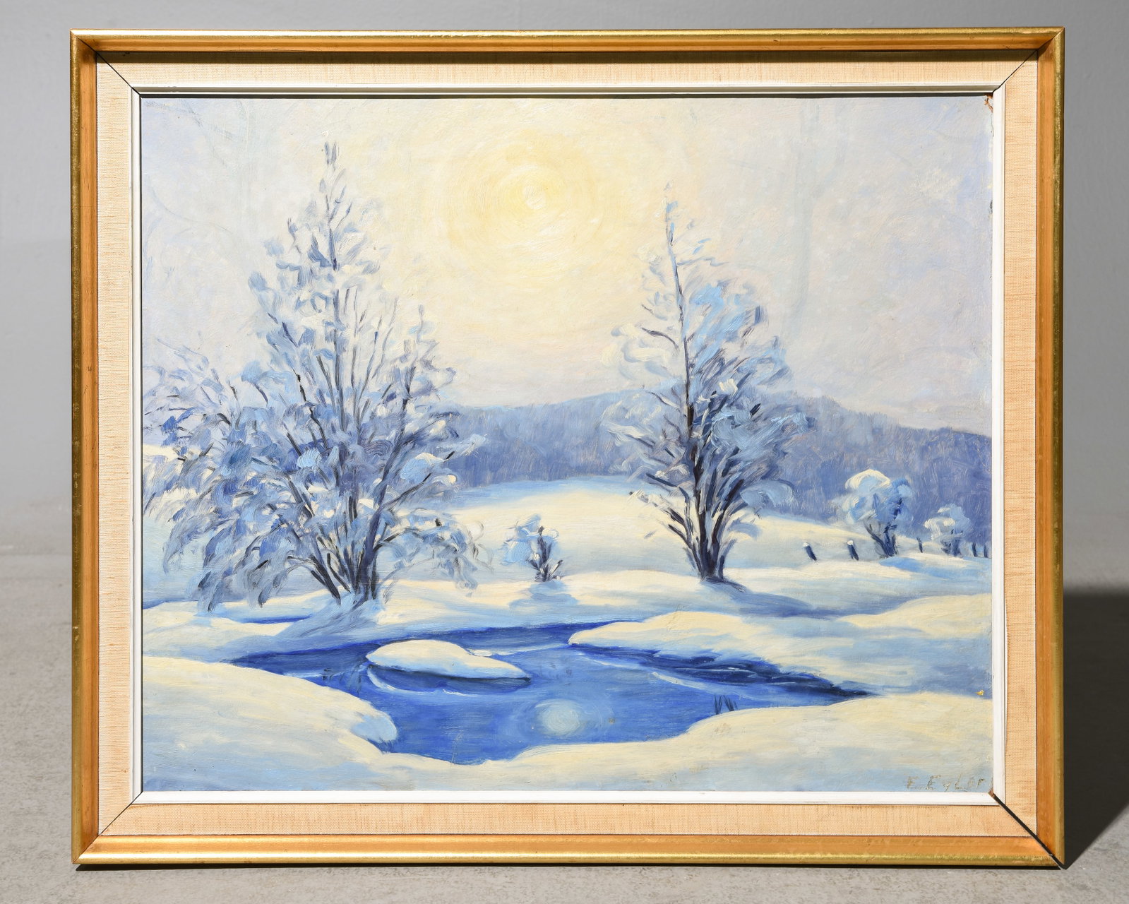 Danish Gold Framed Oil on Board Winter Landscape (1 of 2)