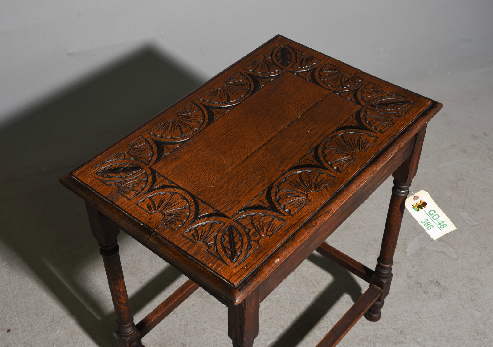 British Carved Oak Top Rectangular Side Table - 2