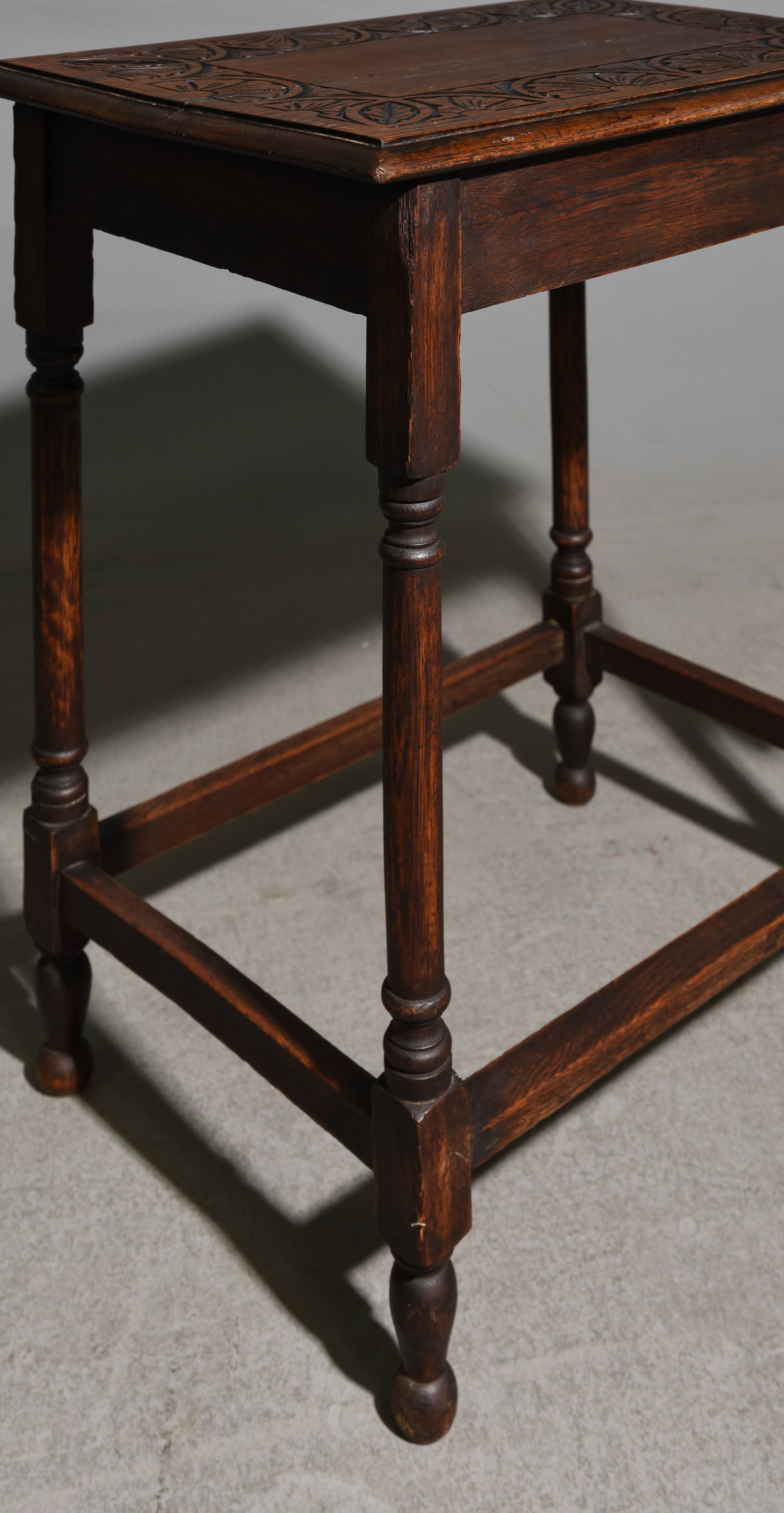 British Carved Oak Top Rectangular Side Table - 3