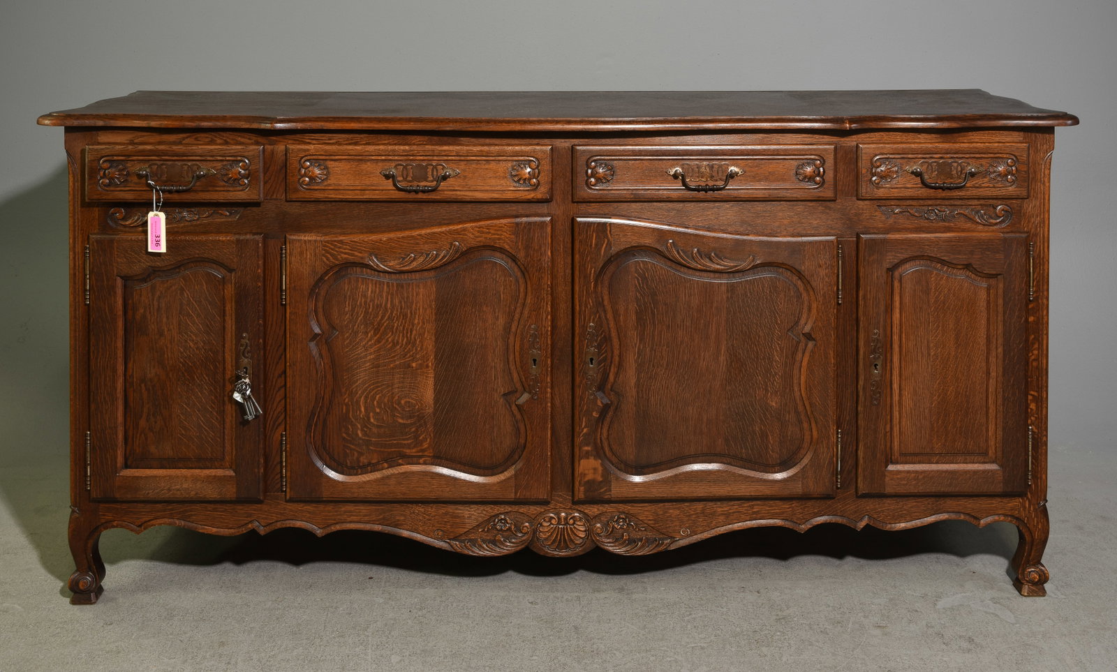 Louis XV Style Oak Sideboard / Enfilade: French Louis XV / Country French Style Oak Sideboard / Enfilade - 40 in tall x 82 x 22.5