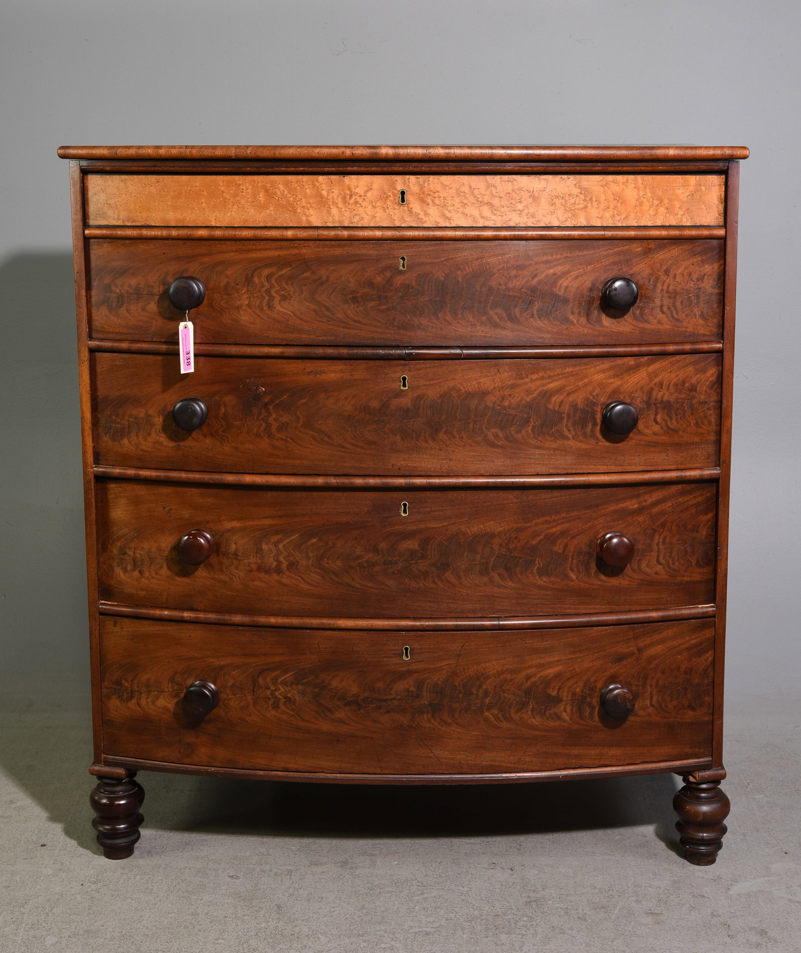 British Mahogany Bow Front Large Chest c.1890's: British Mahogany Bow Front Large Chest c.1890's-1920's - 47.25 in tall x 43 x 20