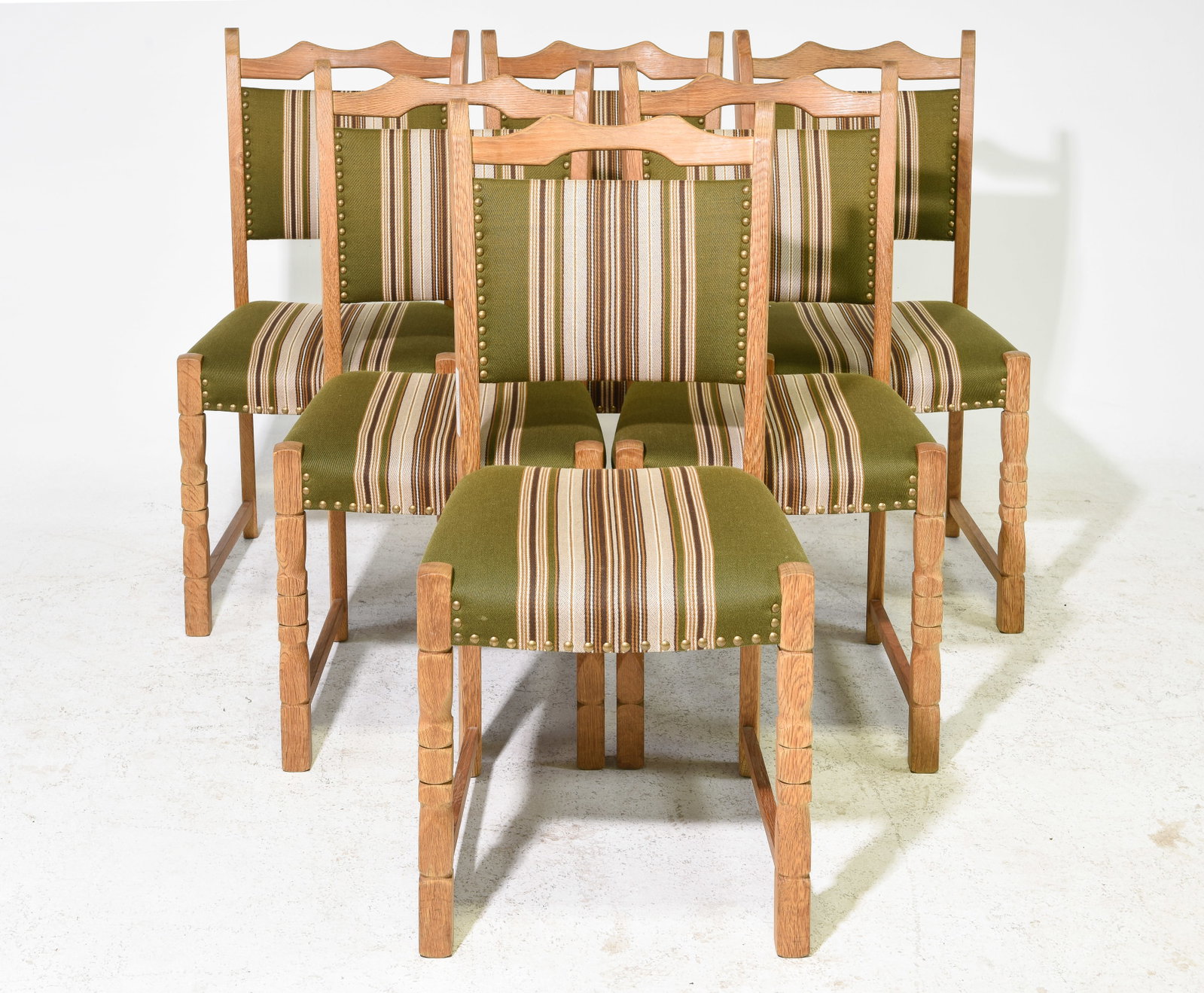 Danish Oak Set of 6 Upholstered Dining Chairs: Danish Oak Set of 6 Upholstered Dining Chairs - 36.75 in tall x 17.75 x 20 each with a seat height of 18 inches - Similar in style to / possibly by : S. Thrane & Son / Henning Kjaernulf / Guillerme &