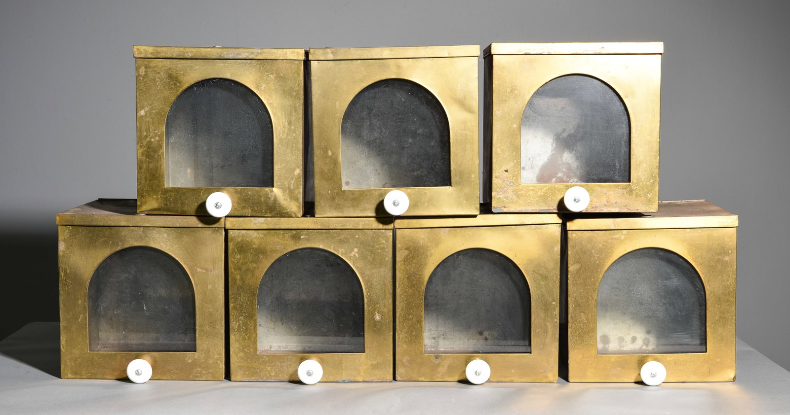 7 Danish Metal / Brass Storage Boxes: 7 Danish Metal / Brass Storage Boxes - 9.25 in tall x 9 x 8.75 each