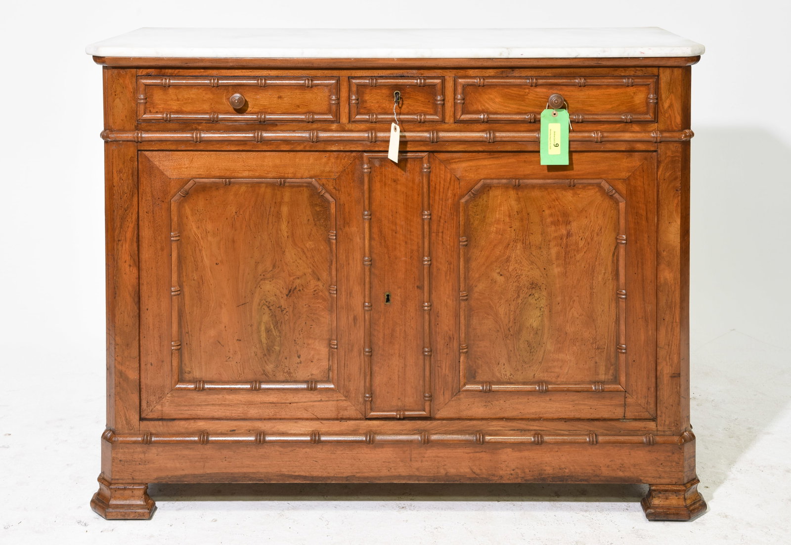 Faux Bamboo White Marble Top Buffet / Sideboard: Faux Bamboo White Marble Top Buffet / Sideboard - 40.25 in tall x 51.5 x 20.5