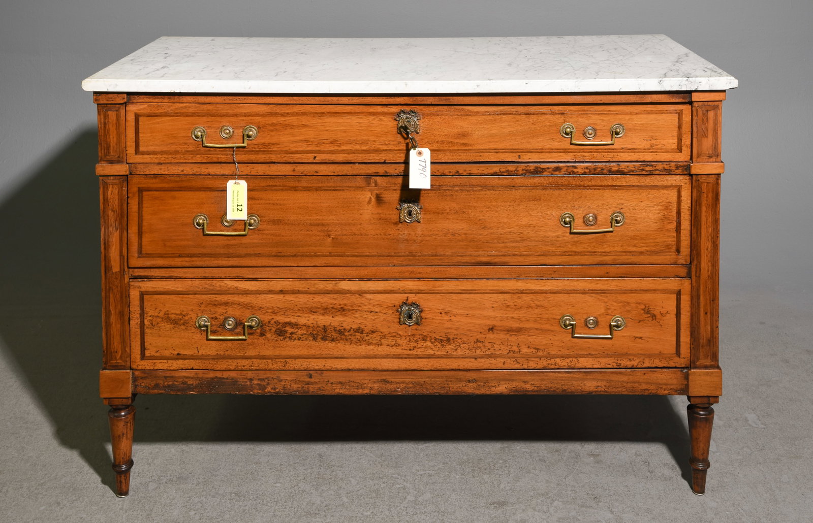 Louis XVI Style White Marble Top Walnut Chest (1 of 5)