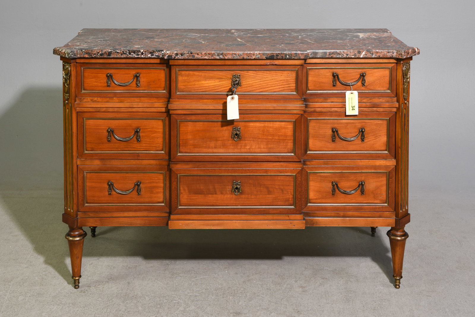 Louis XVI Style Marble Top Three Drawer Chest (1 of 4)