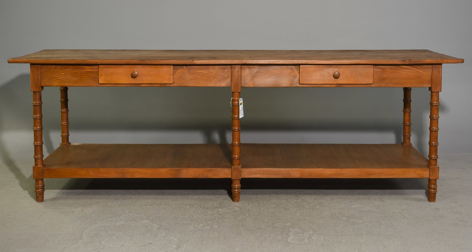 French Faux Bamboo Drapers Table With Drawers: French Faux Bamboo Drapers Table With Drawers - 35.25 in tall x 108.5 x 28