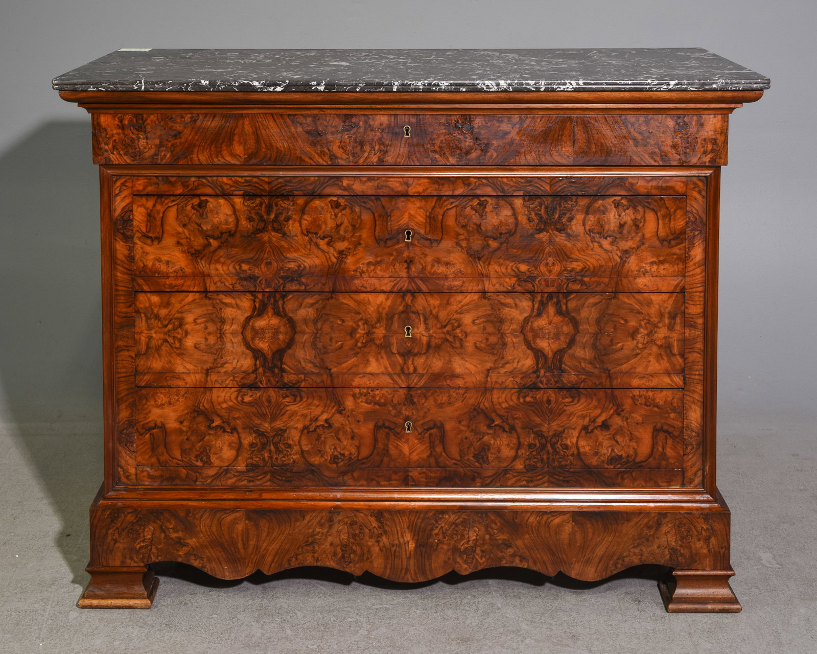Louis Philippe Style Figured Walnut Marble Top Chest (1 of 5)