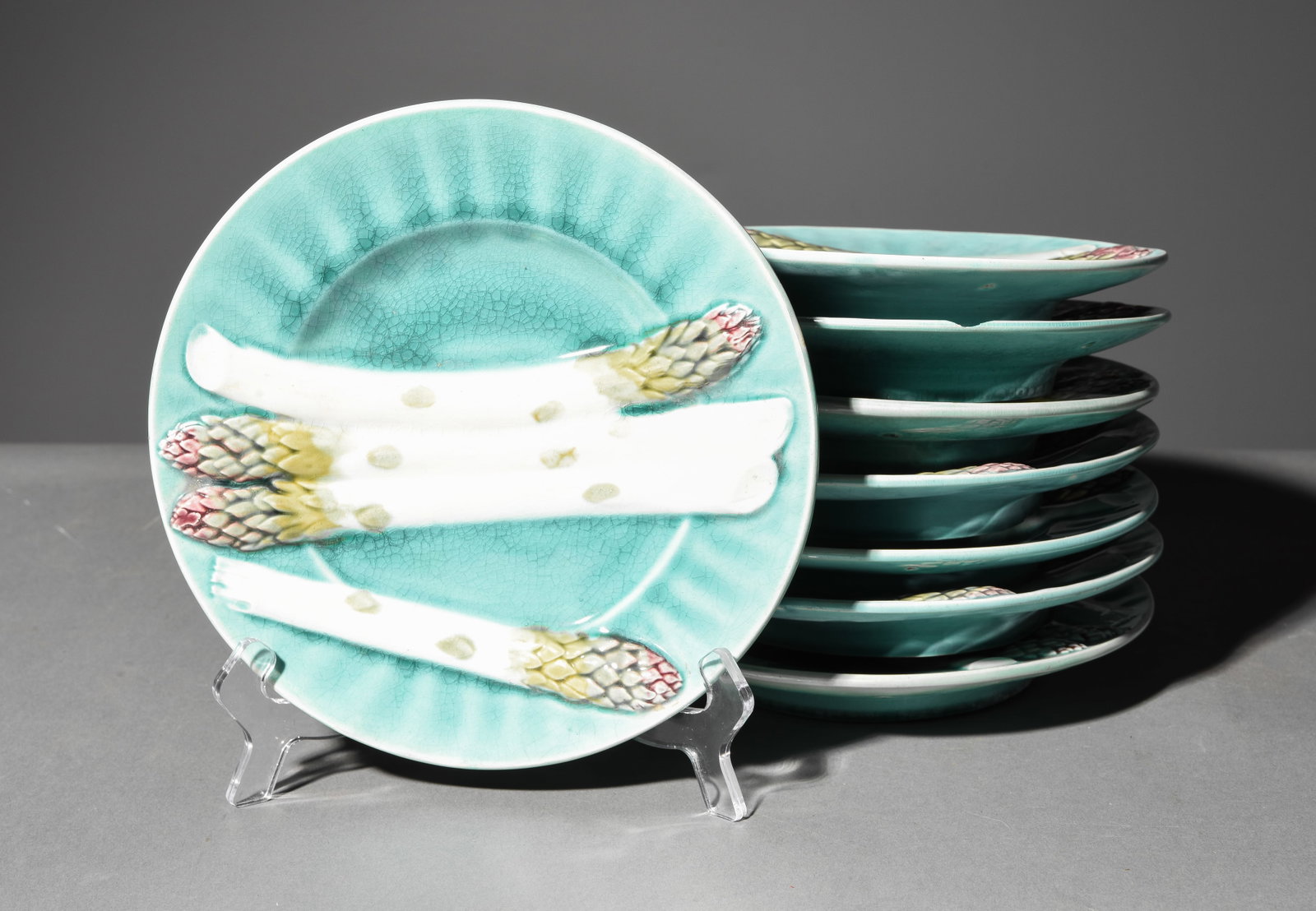 French Set of 8 Majolica Asparagus Plates (1 of 4)