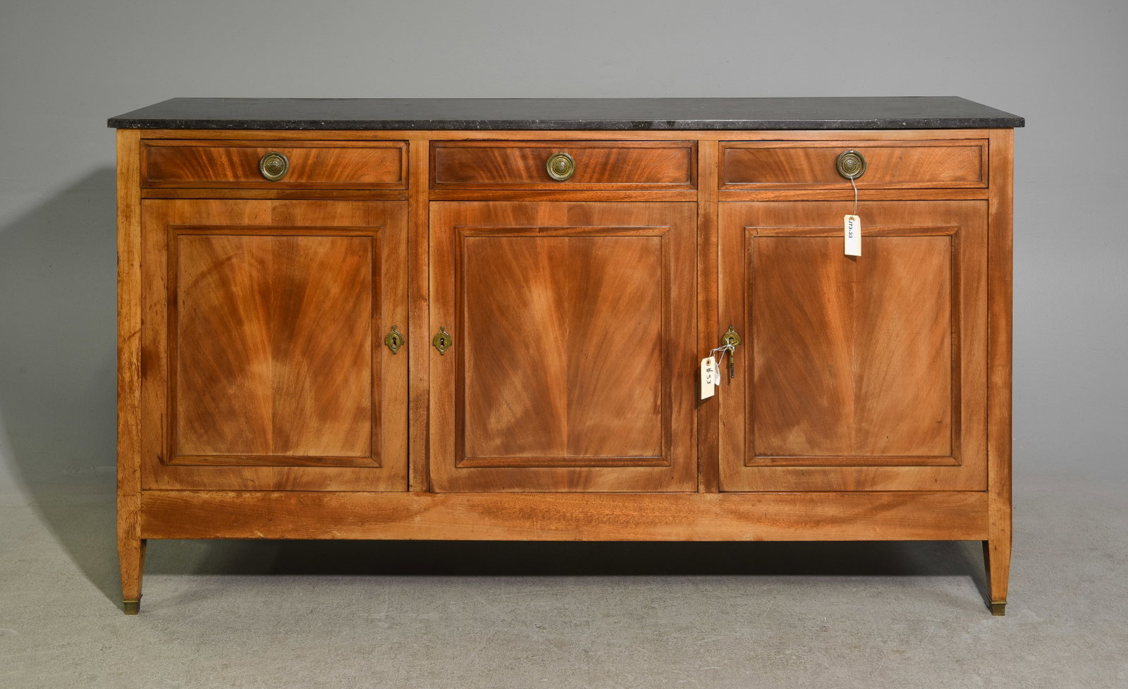 French Marble Top Three Door Sideboard: French Marble Top Three Door Sideboard / Enfilade - 40.5 in tall x 72 x 19
