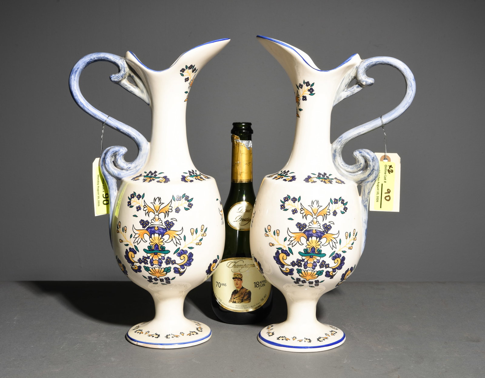 2 French Rouennais Limcolor Ewers / Pitchers: 2 French Rouennais Limcolor Ewers / Pitchers - 16.5 in tall x 6 x 8.5 each