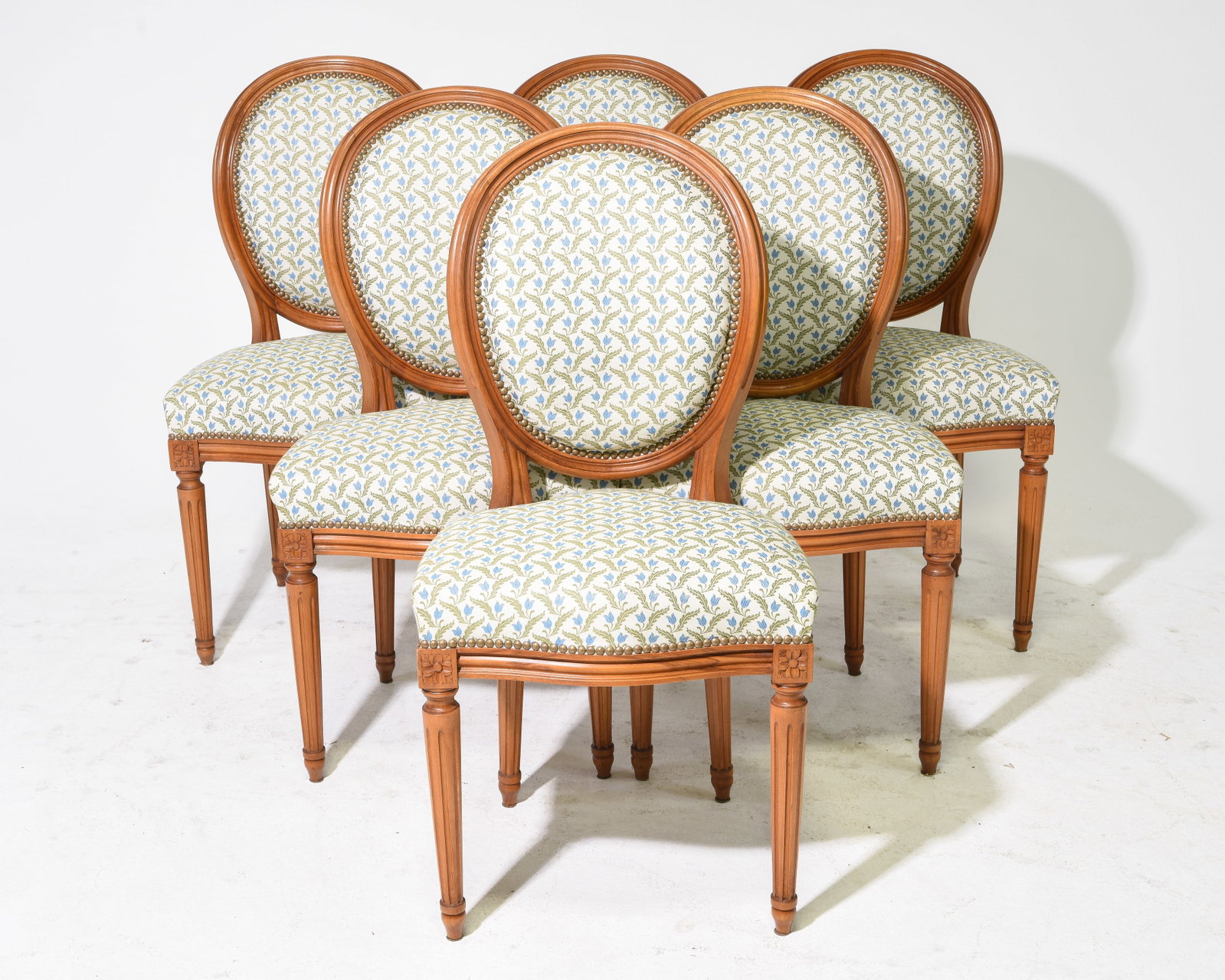 Louis XVI Style Set of 6 Balloon Back Chairs: French Louis XVI Style Set of 6 Balloon Back Chairs - 36.5 in tall x 18.5 x 21 each with a seat height of 18.5 inches